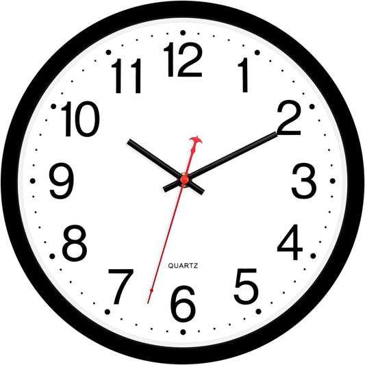 Foxtop 12 Inch Wall Clock Silent Battery Operated Analog Clock, Black