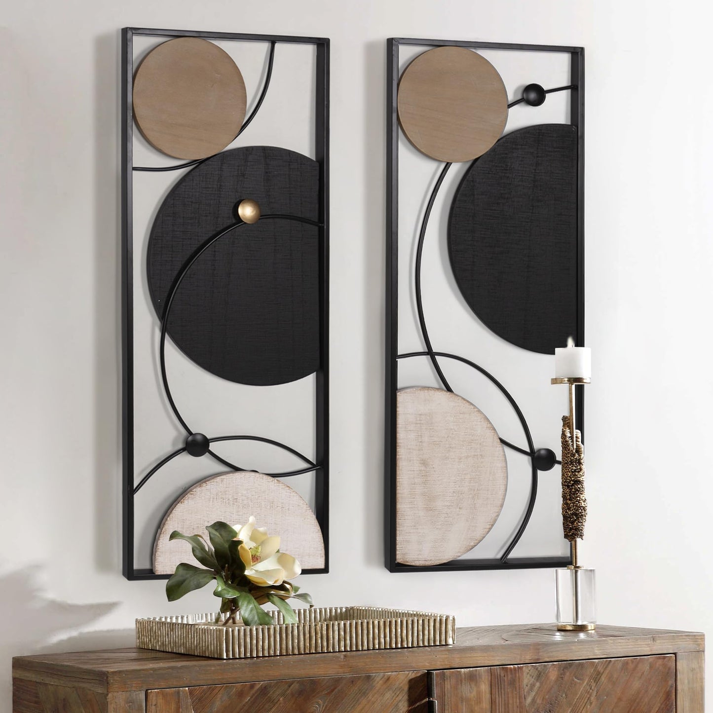 Oakrain 3 Pack Metal Wall Art, Abstract Minimalist Modern Wall Decor for Living Room, Bedroom, Office, Entryway