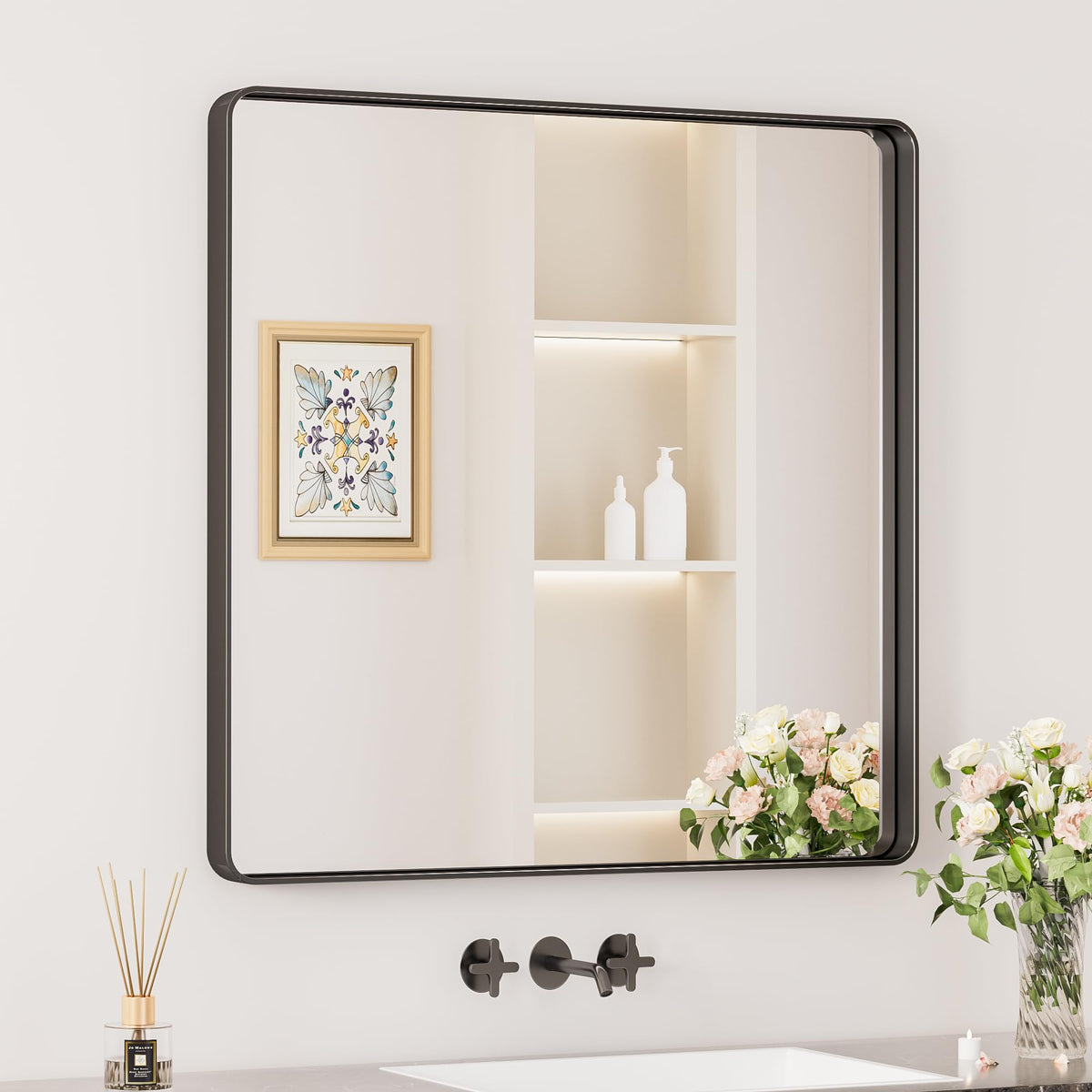 Keonjinn 20 x 30 Inch Brushed Nickel Bathroom Mirrors for Over Sink