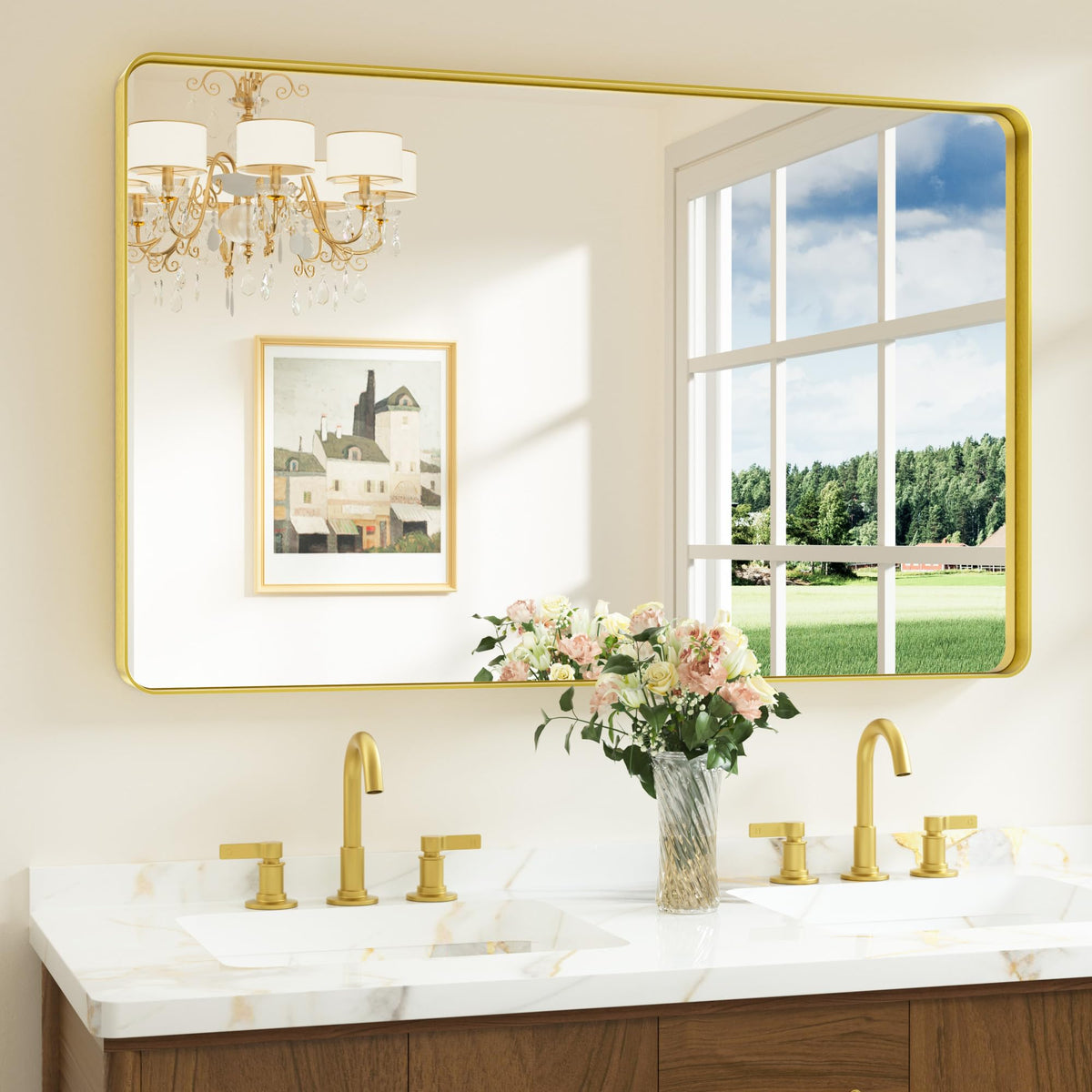 Keonjinn 20 x 30 Inch Brushed Nickel Bathroom Mirrors for Over Sink