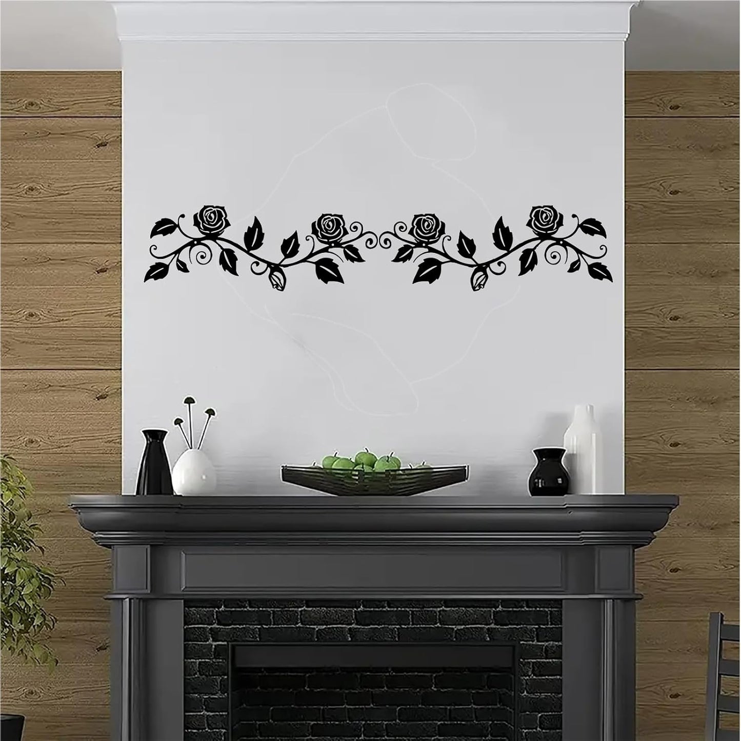 DUOOLN 2 Pcs Metal Rose Tree Leaf Wall Decor, Long Iron Scroll Vine Wall Art Above, Rustic Hanging Sign Flowers Sculpture, For Above Door Living Room Office Indoor And Outdoor Decoration - Black