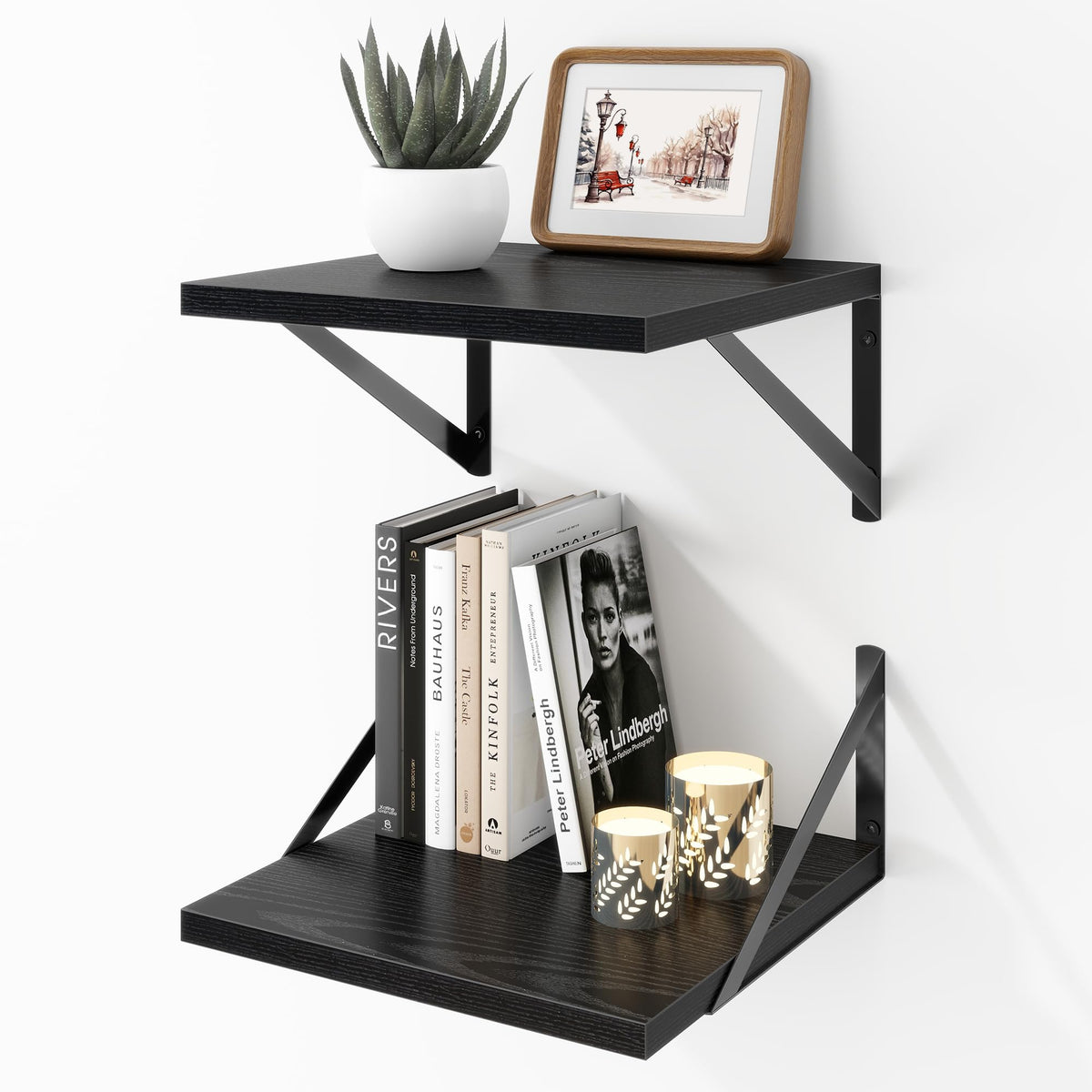 Acovy Deep Floating Shelves Wall Mounted, 36"x12" Black Wall Shelves with Brackets Set of 2 for Bedroom, Living Room, Bathroom, Kitchen, Office - Storage & Display Shelf for Decor, Books, Plants