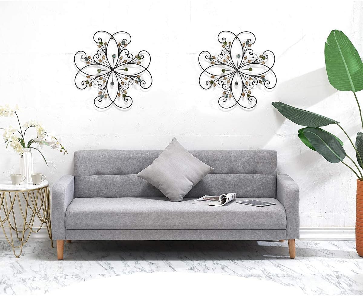 KUWIVO Lechesis 24" Metal Flower Scroll Wall Art Decor Sculptures with Rust Leaf for Living Room Bedroom