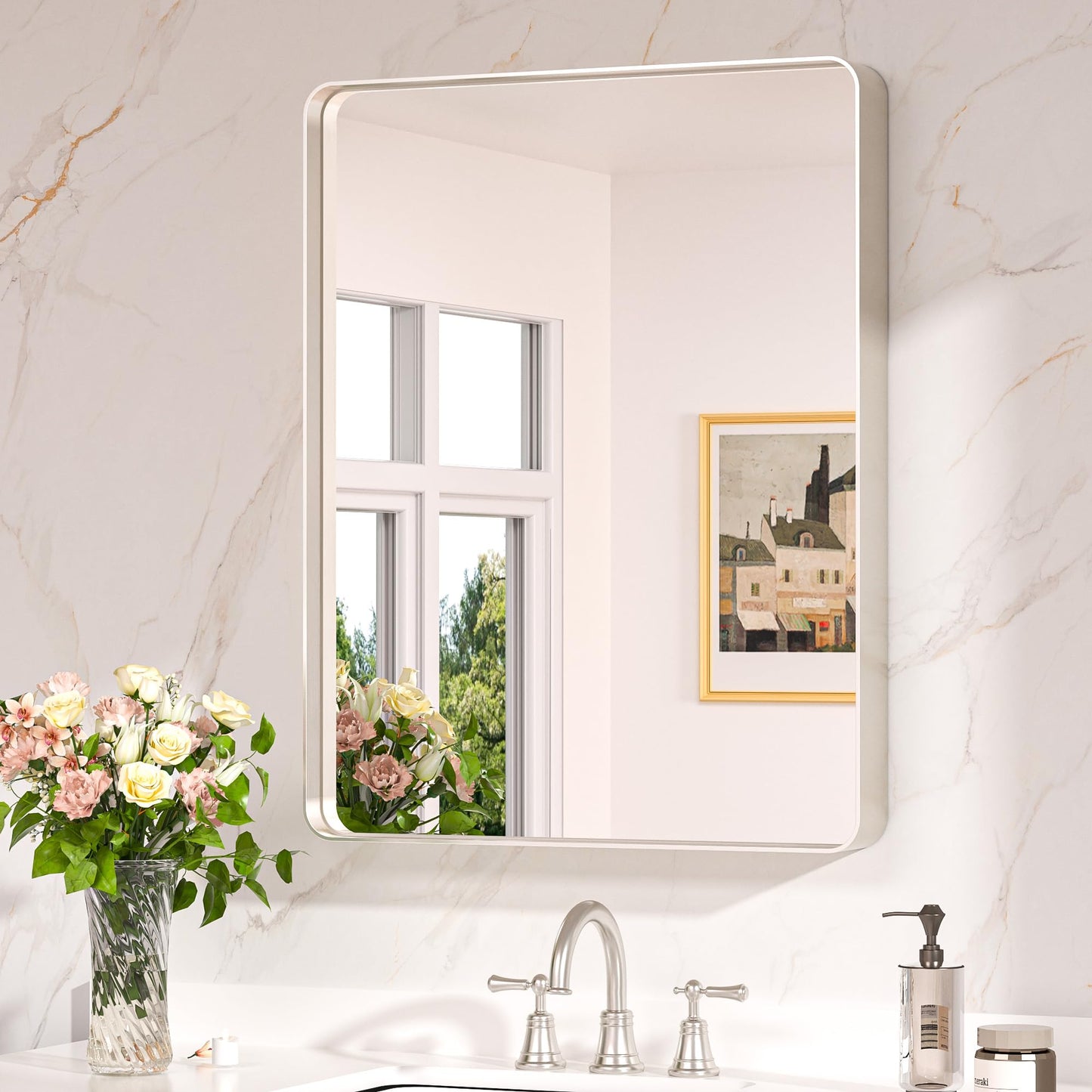 Keonjinn 20 x 30 Inch Brushed Nickel Bathroom Mirrors for Over Sink