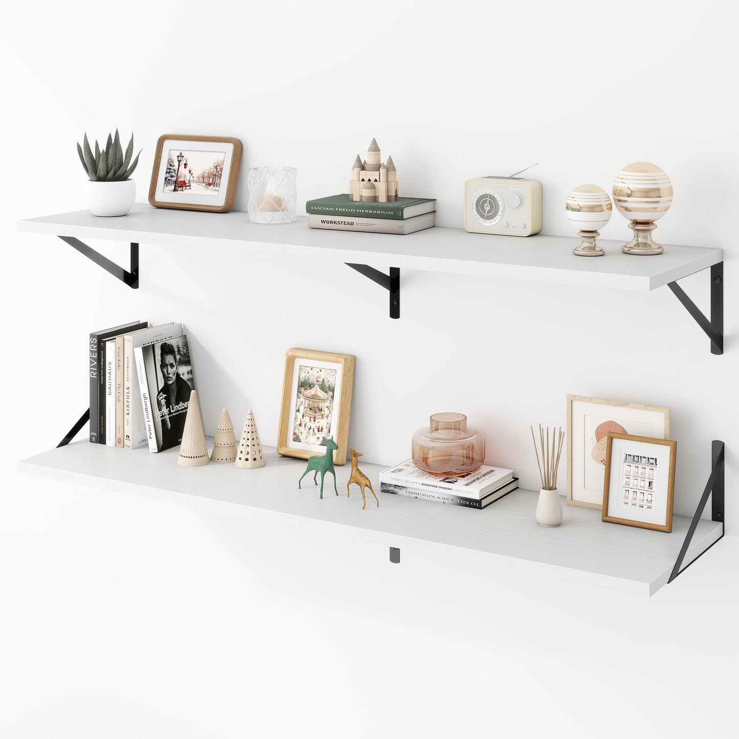 Acovy Deep Floating Shelves Wall Mounted, 36"x12" Brown Wood Shelves with Brackets Set of 2 for Bedroom, Living Room, Bathroom, Kitchen, Office - Storage & Display Shelf for Decor, Books, Plants