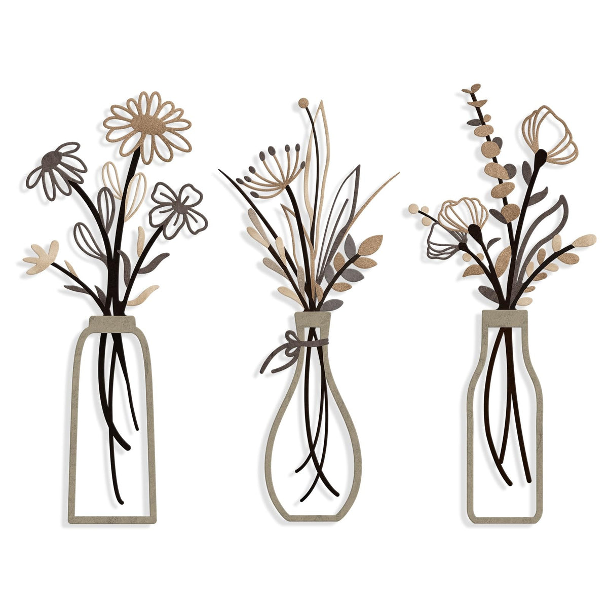 Pigort 3 Pieces Metal Flowers Wall Arts - Rustic Farmhouse Decor Black Minimalist Flower Wall Decors for Living room Bathroom Bedroom Dining Room - Housewarming Gifts(Black, Vase-C)