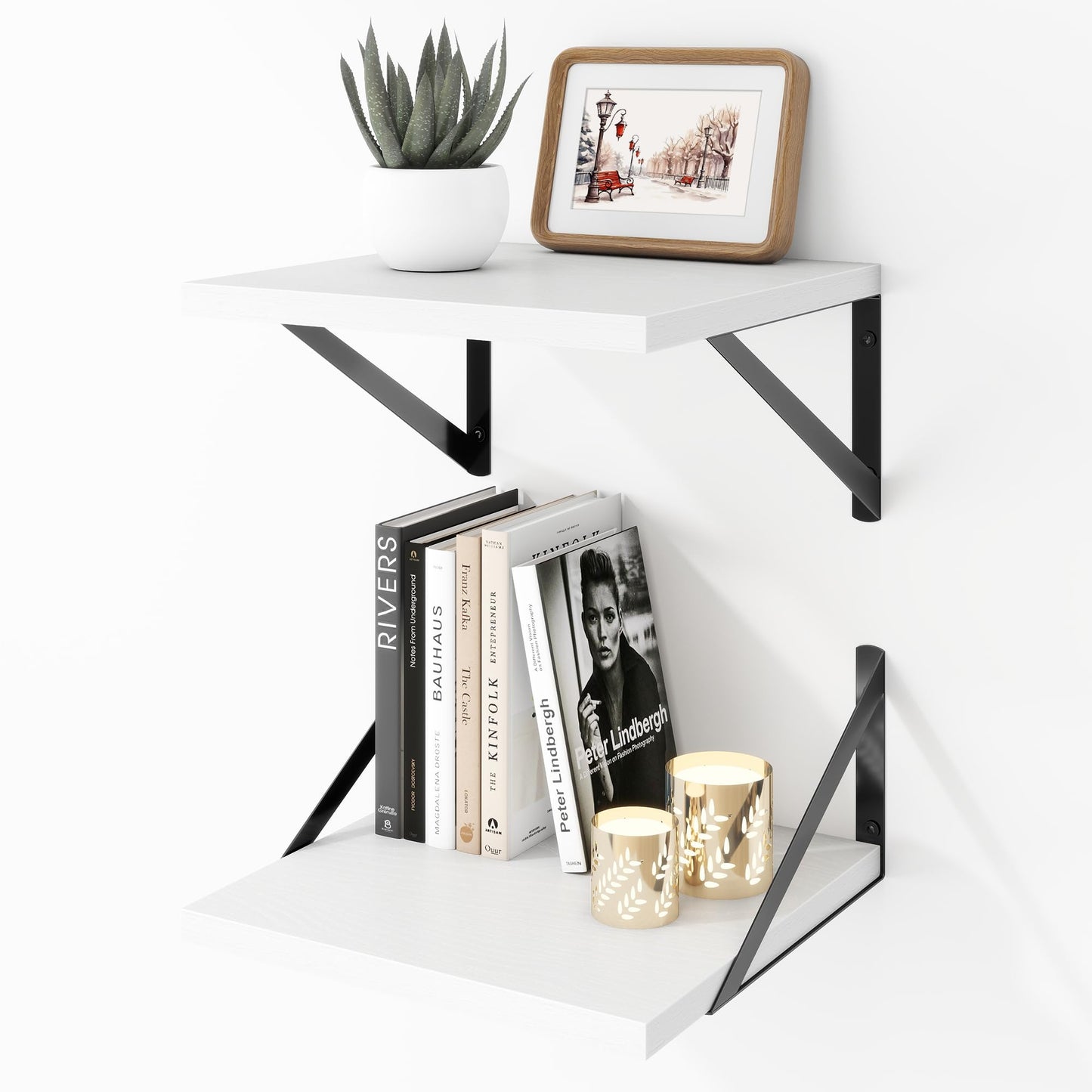 Acovy Deep Floating Shelves Wall Mounted, 36"x12" Brown Wood Shelves with Brackets Set of 2 for Bedroom, Living Room, Bathroom, Kitchen, Office - Storage & Display Shelf for Decor, Books, Plants