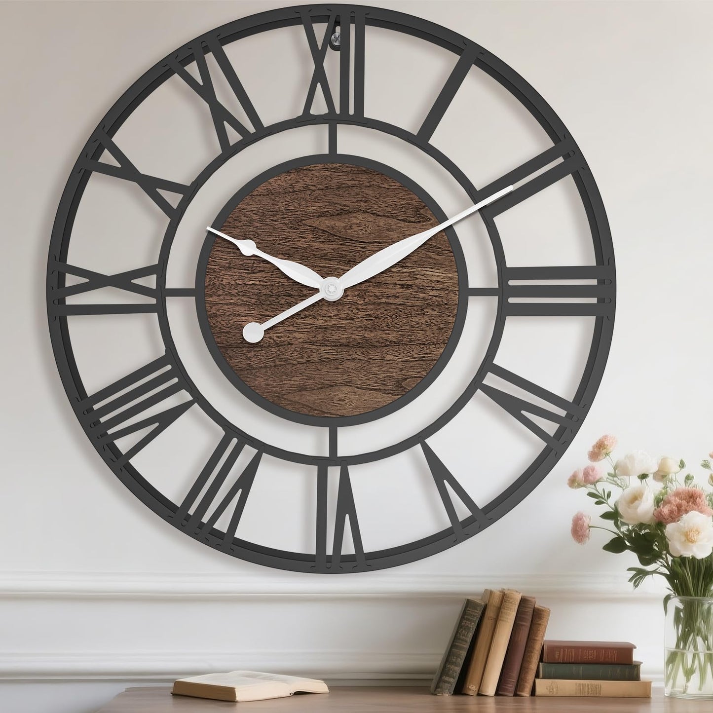 Pytha Sight 24 Inch Roman Numerals Large Wall Clocks for Living Room Decor
