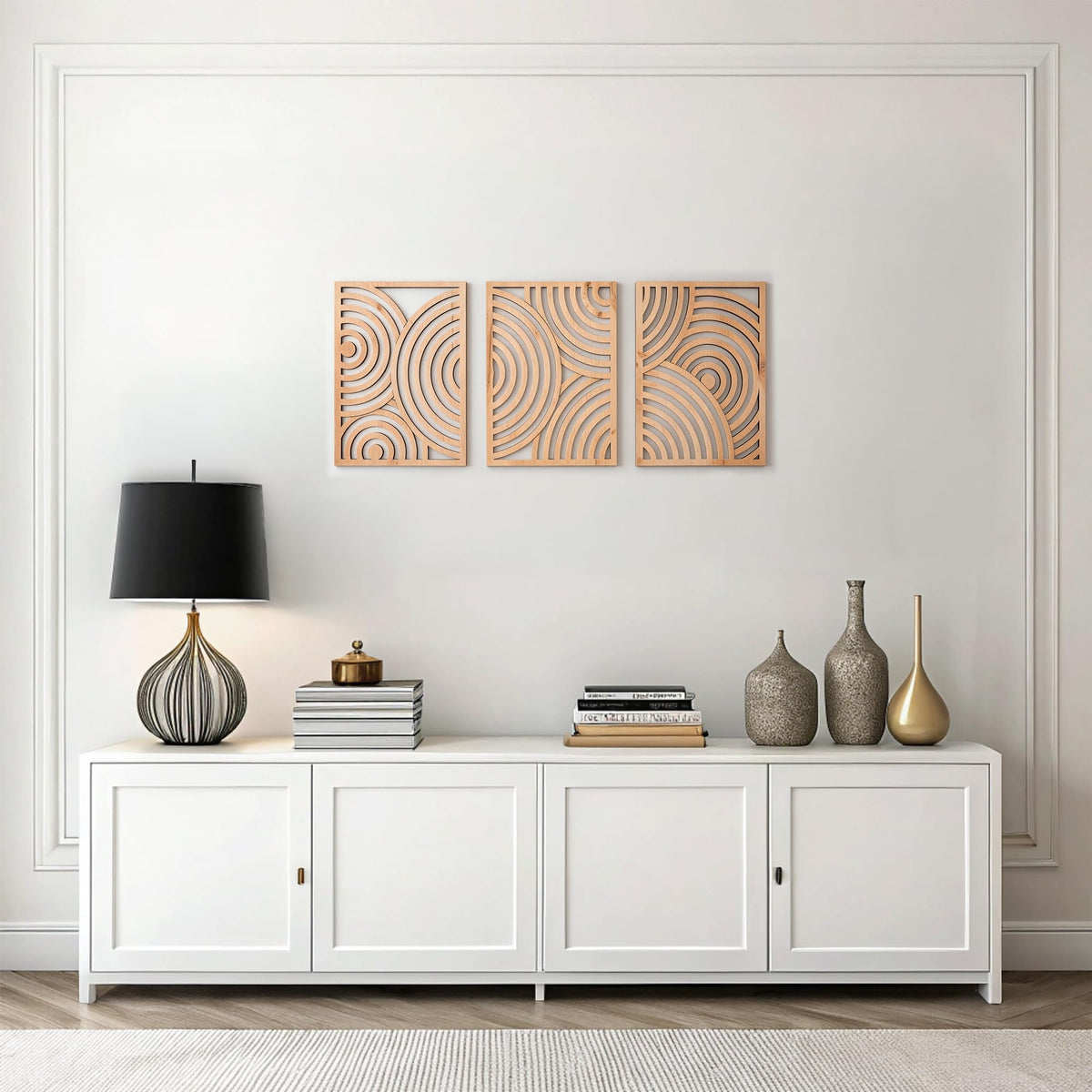 qmmp Modern Wooden Wall Sculptures - Set of 3 - Home Decor Accent - Large Wall Art for Living Room, Bedroom, Office - Easy Installation (Walnut, Large - Tree Leaves)