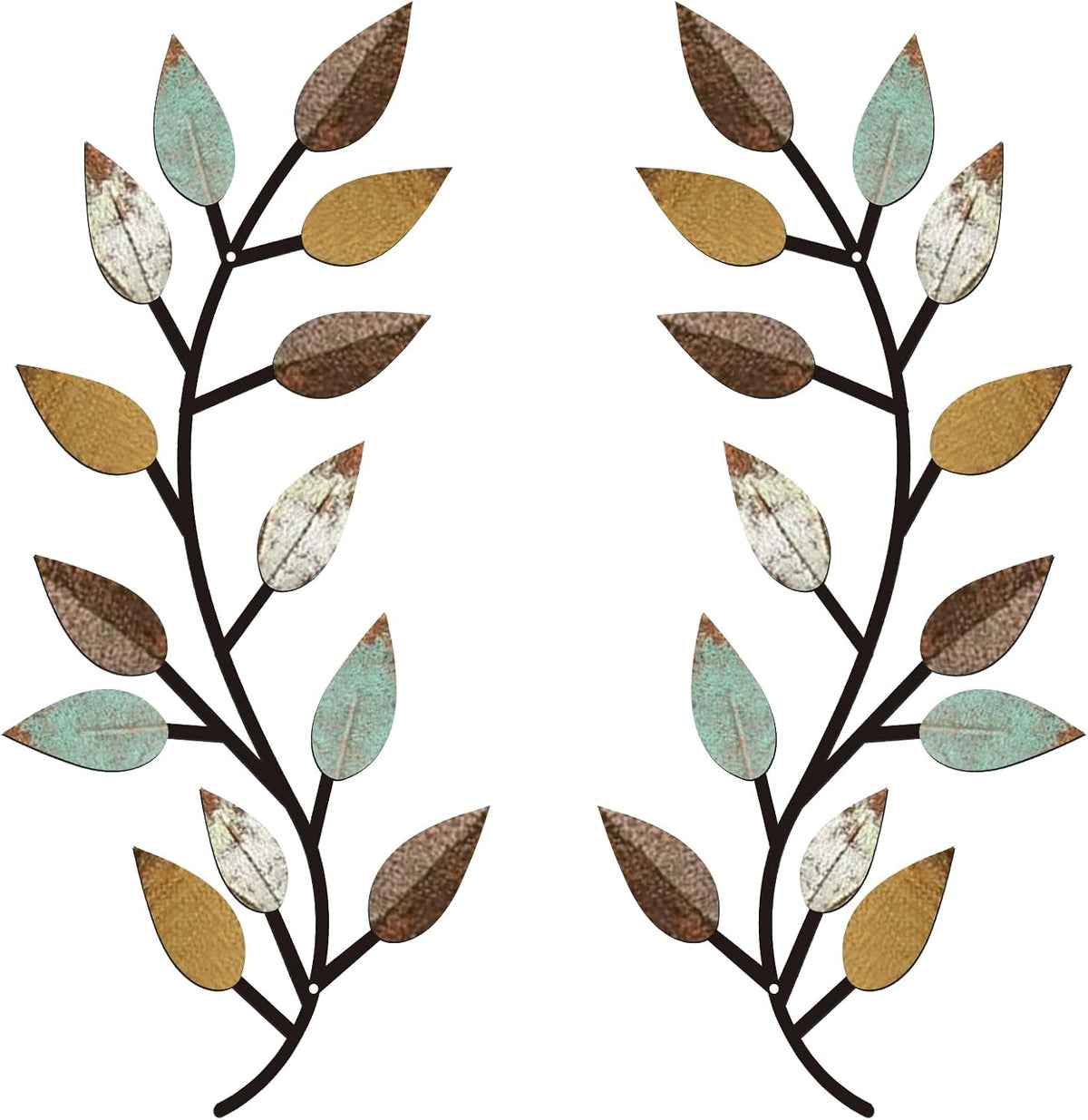 Zhengmy 2 Pcs Metal Leaf Wall Art Vine Branch Decor,Bright Colors