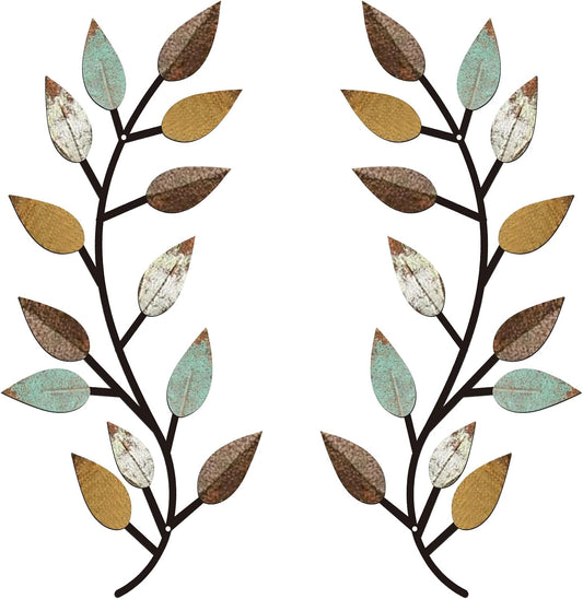 Zhengmy 2 Pcs Metal Leaf Wall Art Vine Branch Decor,Bright Colors