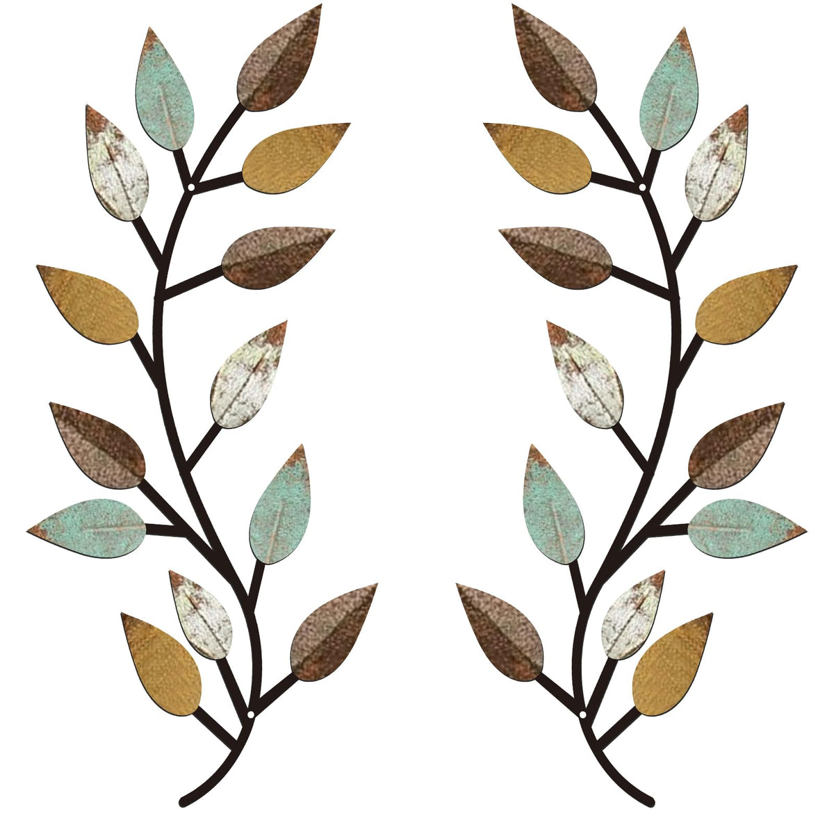 Zhengmy 2 Pcs Metal Leaf Wall Art Vine Branch Decor,Bright Colors