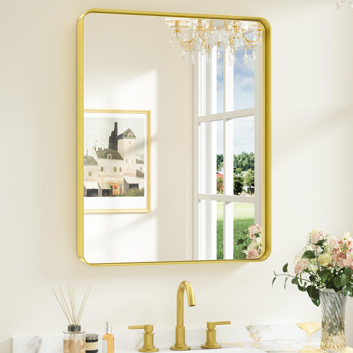 Keonjinn 20 x 30 Inch Brushed Nickel Bathroom Mirrors for Over Sink