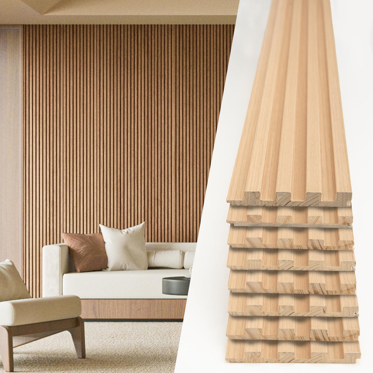 Art3d 108 x 5.7 Inch Slat Solid Wood Wall Paneling for Interior Decor, Oak