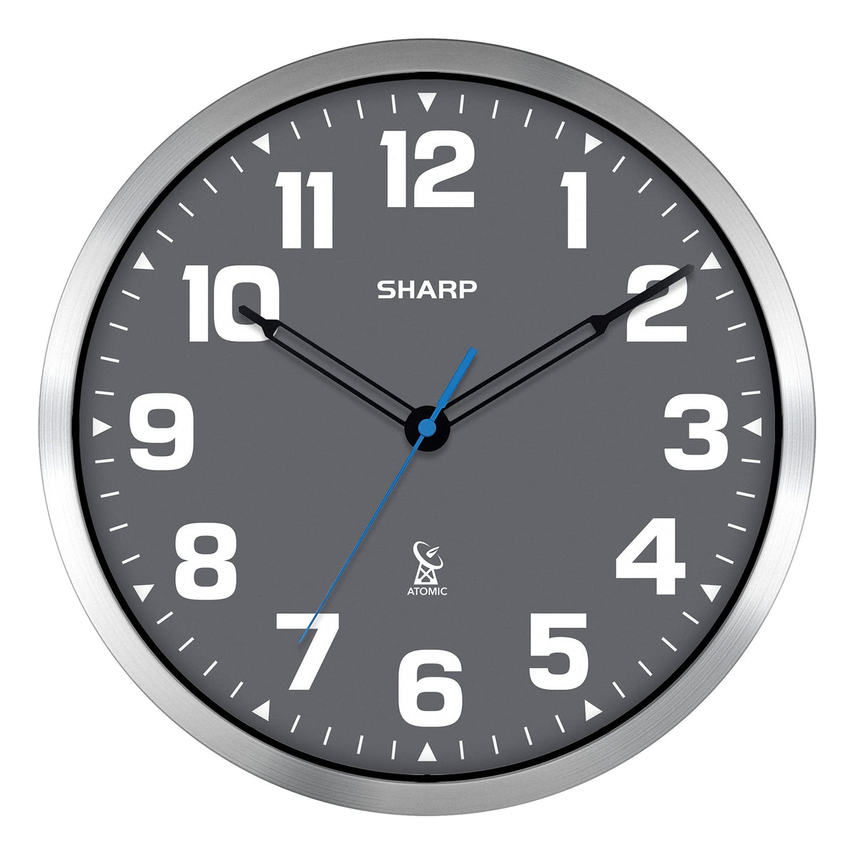 Sharp 12-Inch Atomic Wall Clock, Battery Operated, Silver Brushed Finish