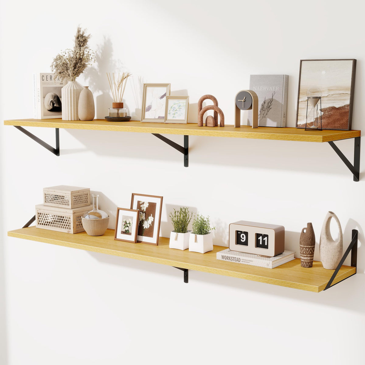 Acovy Deep Floating Shelves Wall Mounted, 36"x12" Black Wall Shelves with Brackets Set of 2 for Bedroom, Living Room, Bathroom, Kitchen, Office - Storage & Display Shelf for Decor, Books, Plants