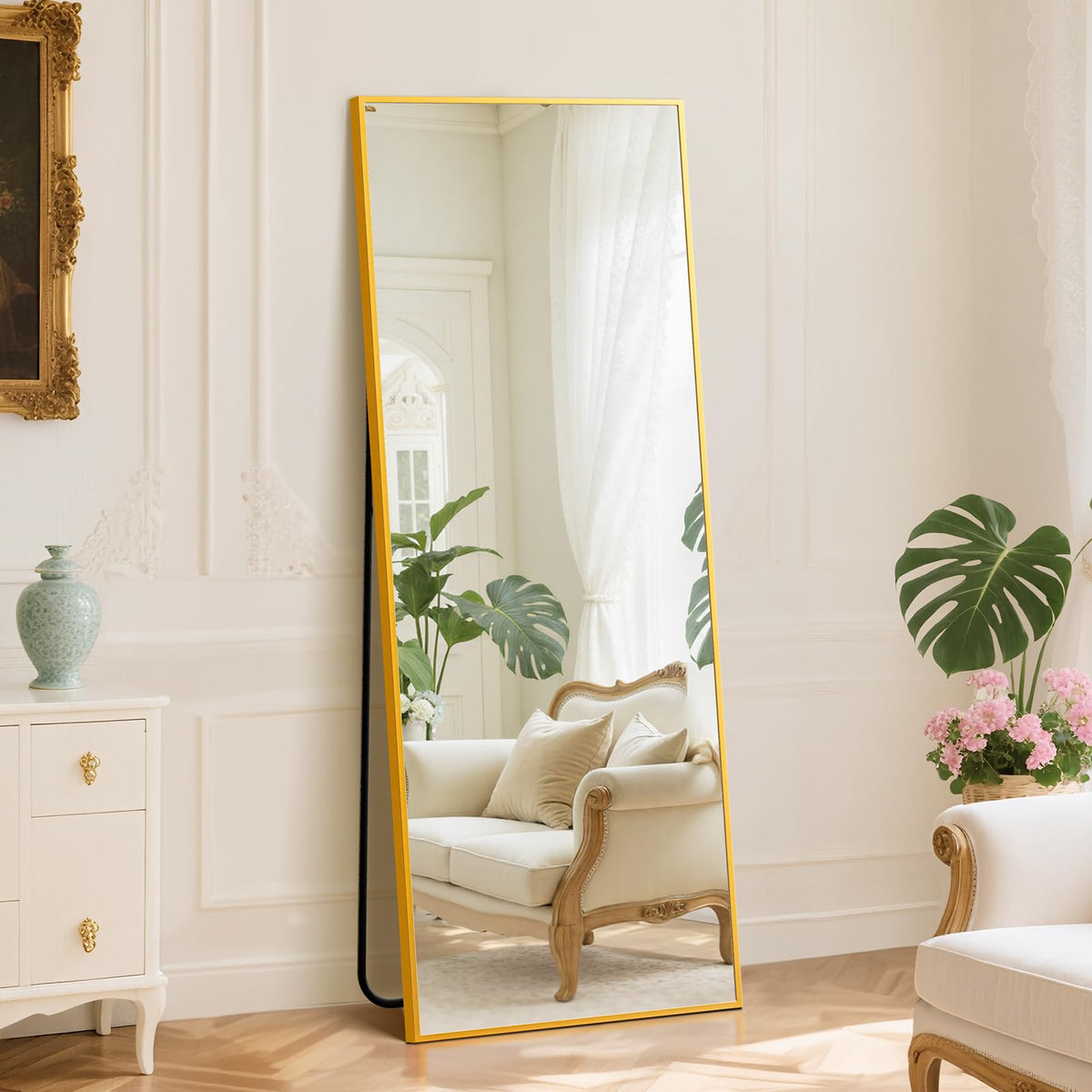 DUMOS 64"x21" Full Length Mirror with Stand, Full Body Floor Mirror