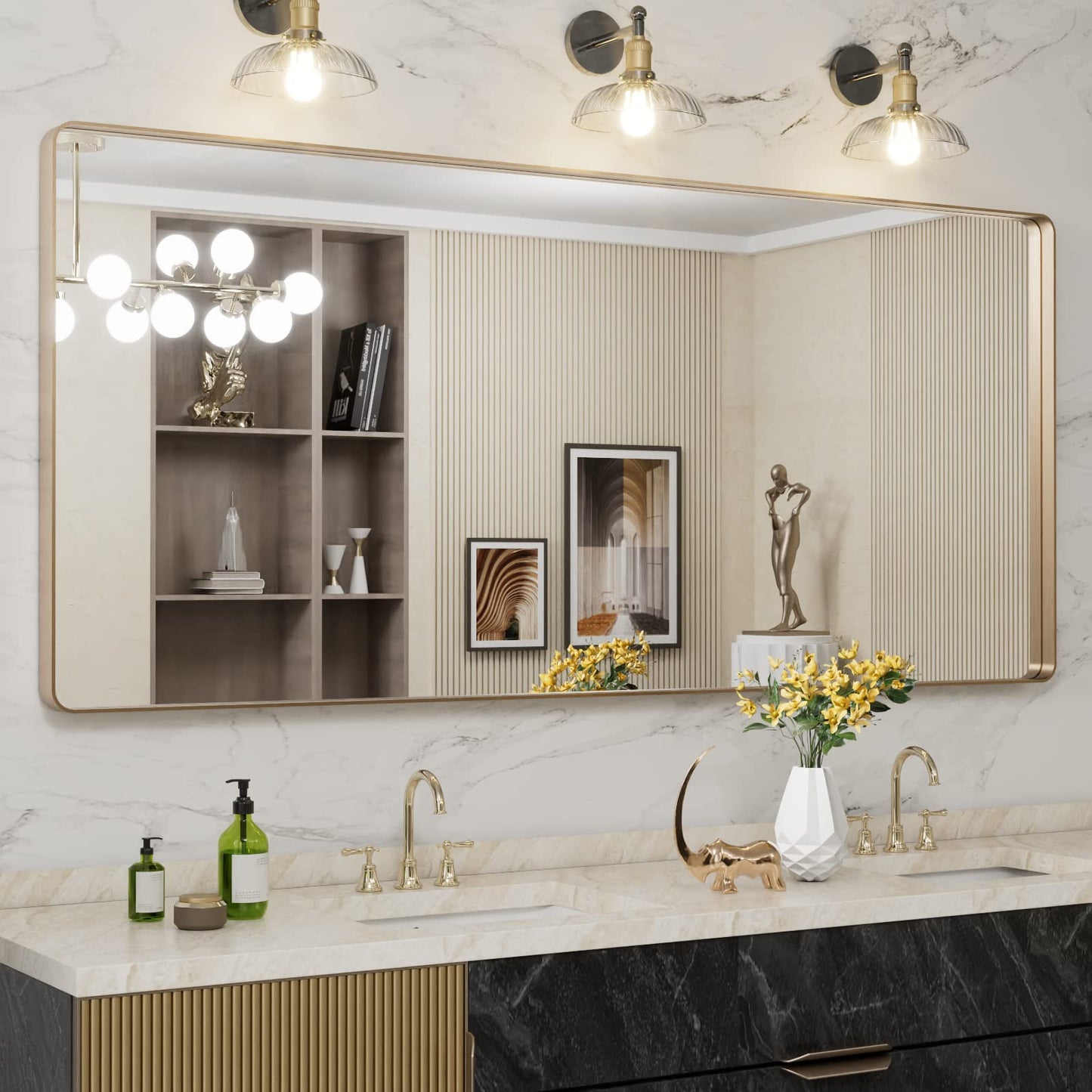 LOAAO 22X30 Inch Black Bathroom Mirror Metal Framed