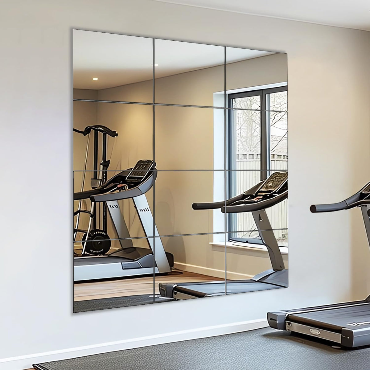 VASUHOME Home Gym Mirrors 14 x12 Inch - 12PCS HD Glass Wall Mounted Mirror Tiles for Home Gym, Bedroom, Living Room, Door, Closet