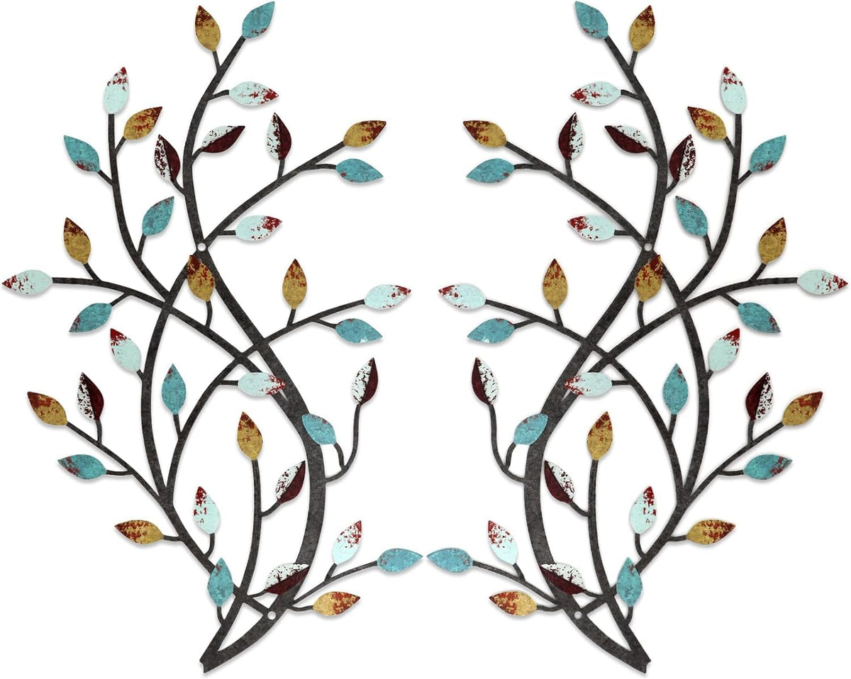 Meltset Metal Tree Leaf Wall Decor, Vine Olive Leaf Branch Wall Art, Wrought Iron Scroll Artwork, Decorative Wall Sculptures Above The Bed, Living Room, Hallway, Indoor and Outdoor（S/Farmhouse）