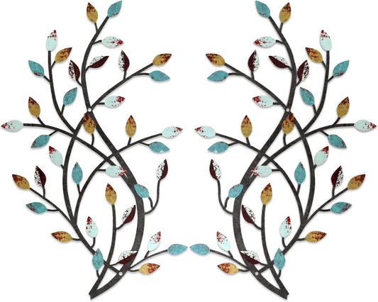 Meltset Metal Tree Leaf Wall Decor, Vine Olive Leaf Branch Wall Art, Wrought Iron Scroll Artwork, Decorative Wall Sculptures Above The Bed, Living Room, Hallway, Indoor and Outdoor（S/Farmhouse）