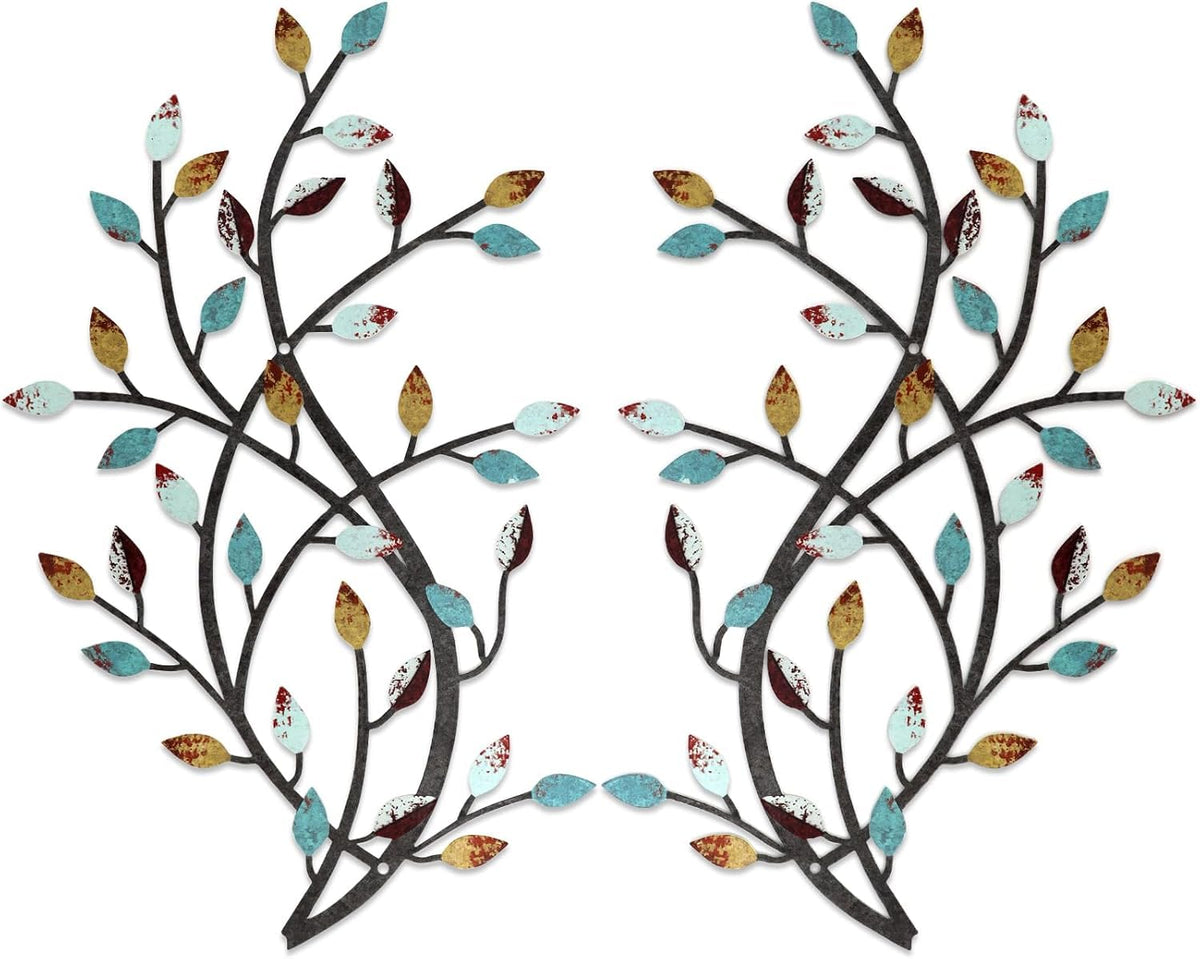 Meltset Metal Tree Leaf Wall Decor, Vine Olive Leaf Branch Wall Art, Wrought Iron Scroll Artwork, Decorative Wall Sculptures Above The Bed, Living Room, Hallway, Indoor and Outdoor（S/Farmhouse）