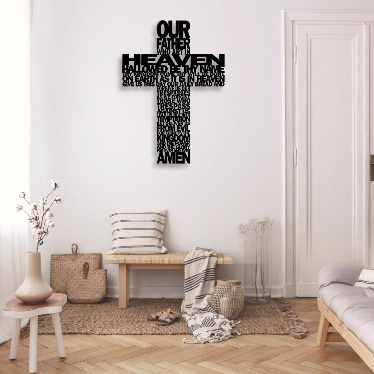LIYOUYA Metal Cross Wall Decor - Rustic Farmhouse Decor Black Prayer Text Cross Wall Art Home Decor for Living Room, Bathroom, Bedroom, Dining Room, Office, Church (Black)