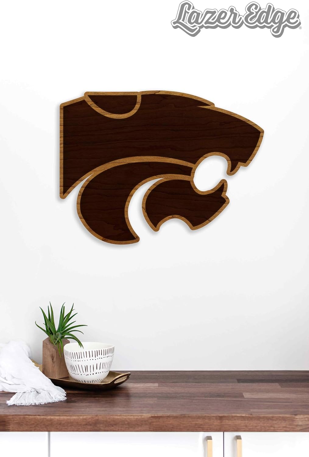 LazerEdge Kansas State Wildcats Wooden Wall Art – Officially Licensed College Decor – Laser-Etched Hanging Sign – Cherry Wood