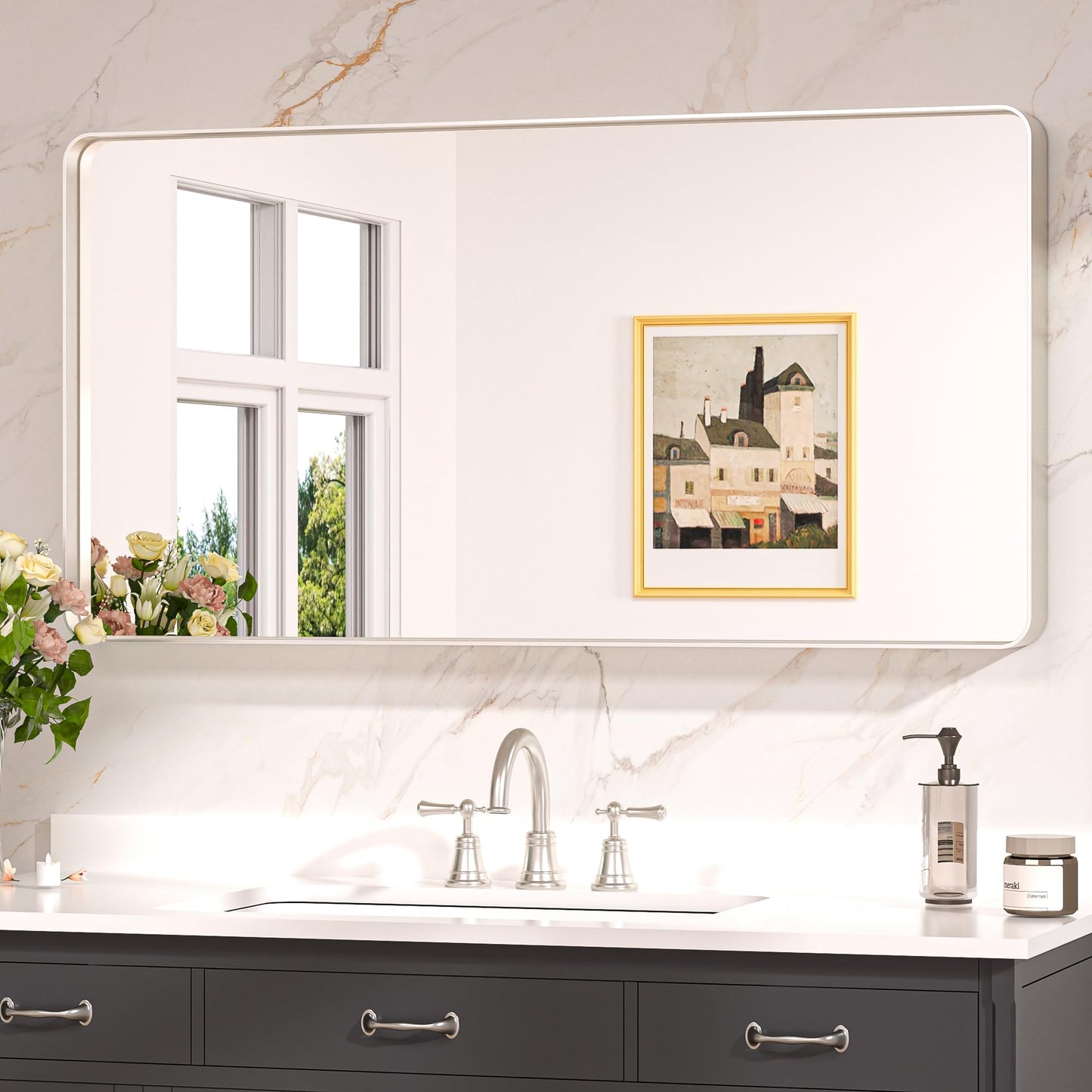 Keonjinn 20 x 30 Inch Brushed Nickel Bathroom Mirrors for Over Sink