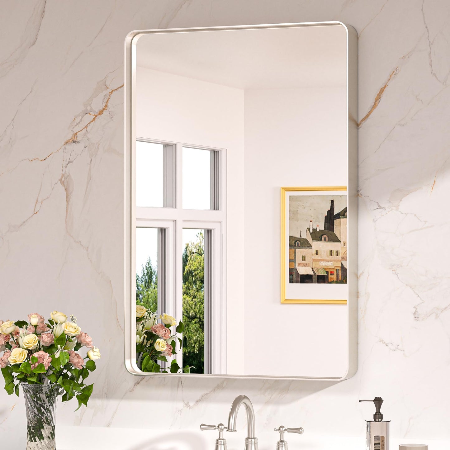 Keonjinn 20 x 30 Inch Brushed Nickel Bathroom Mirrors for Over Sink
