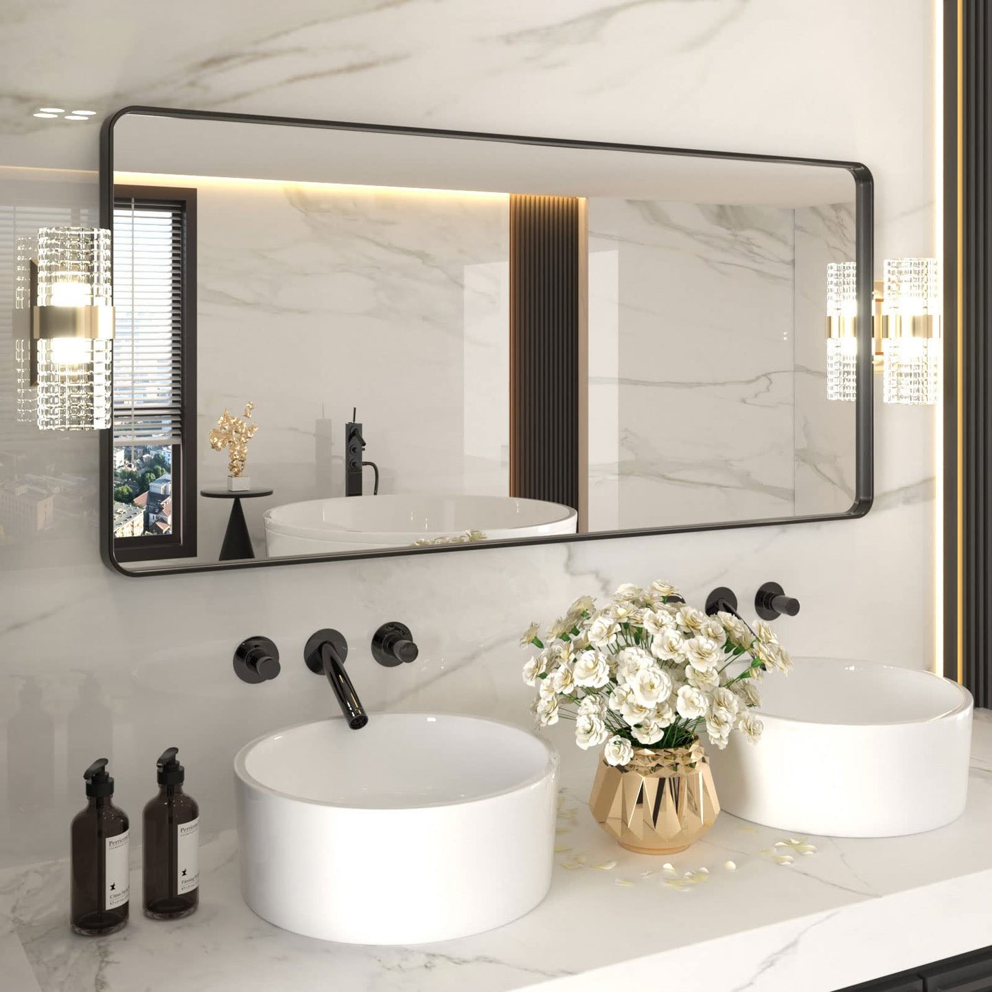 LOAAO 22X30 Inch Black Bathroom Mirror Metal Framed