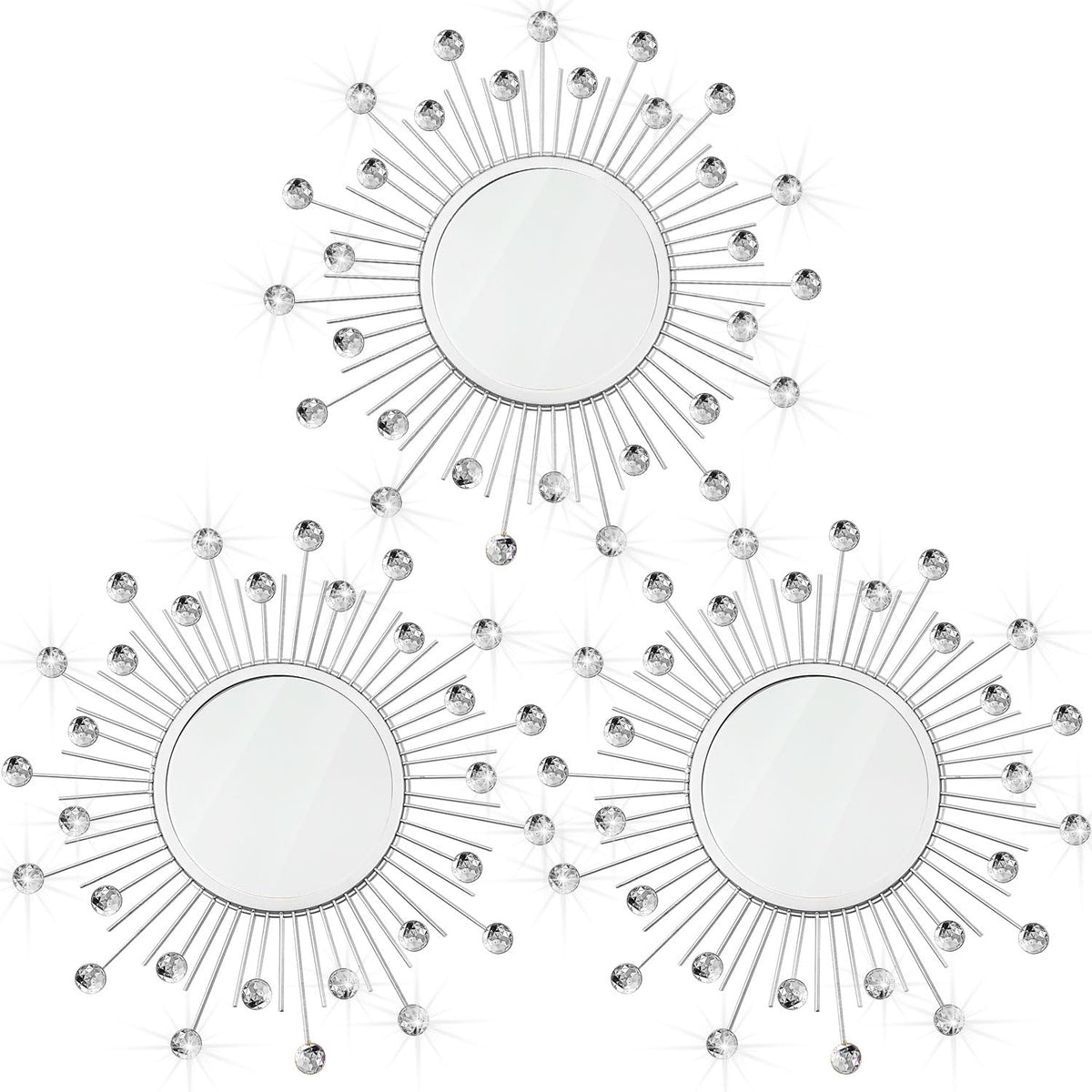 3 Pack Metal Mirrors for Wall Sunburst Wall Mirrors Home Décor Decorative Hanging Wall Art for Living Room Bedroom Entryway (Gold, Flower+Sunburst)