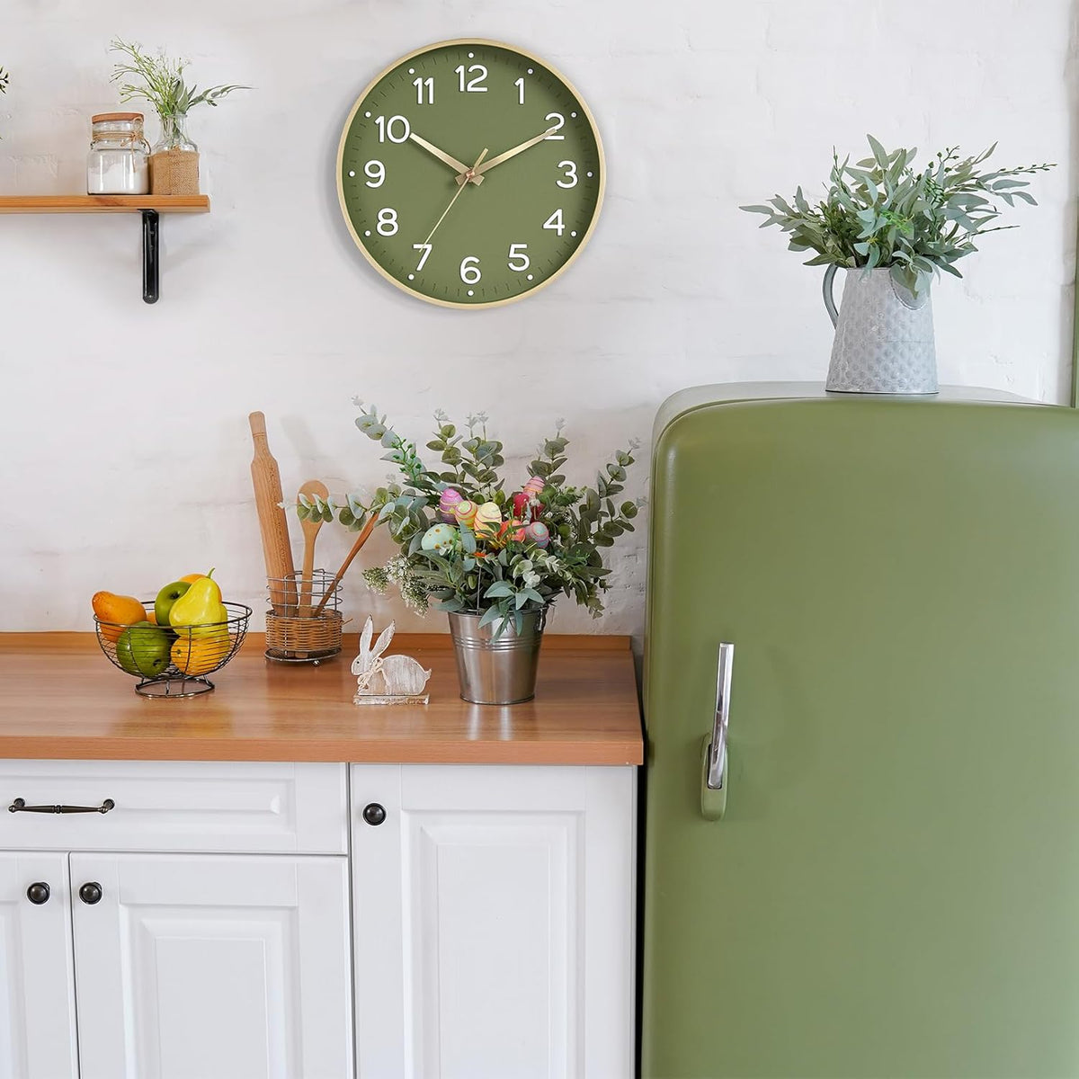 Roymnie 8 Inch Wall Clock, Battery Operated Silent Non Ticking Green Analog