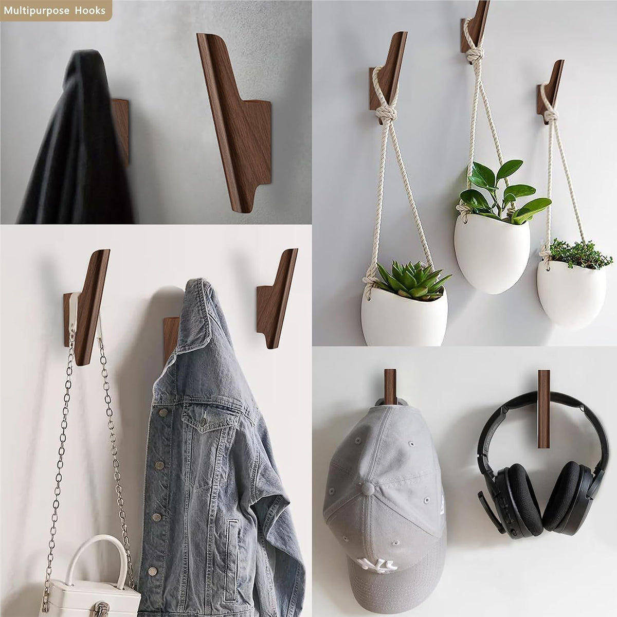 Wood Wall Hooks 4 Pack Coat Hooks Wall Mount, Towel Hooks for Bathrooms