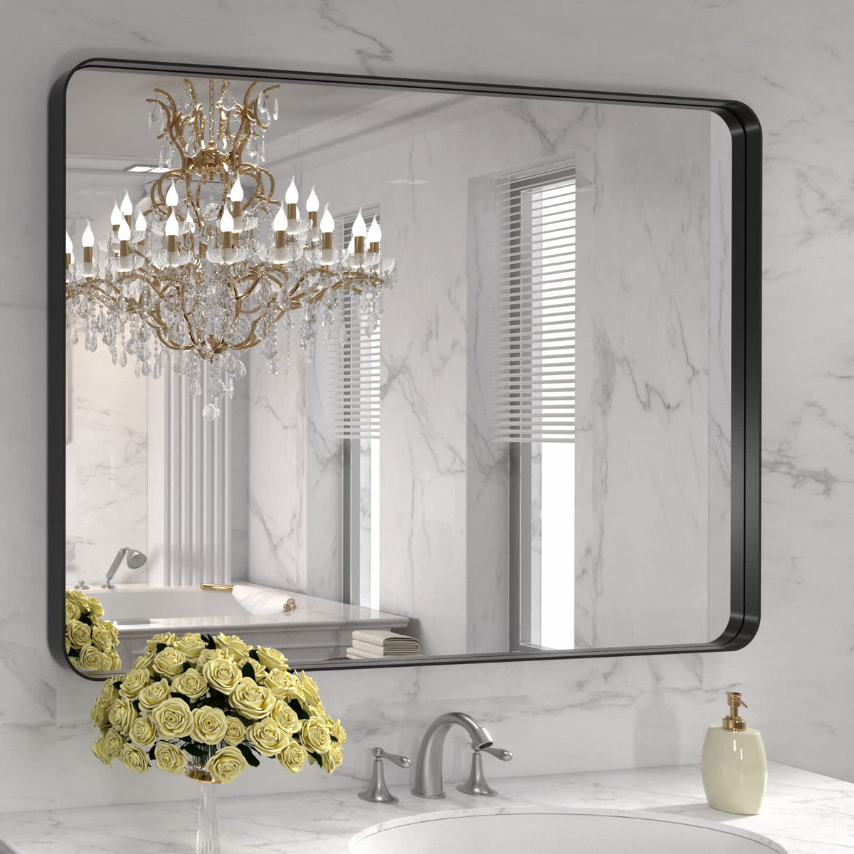 LOAAO 22X30 Inch Black Bathroom Mirror Metal Framed