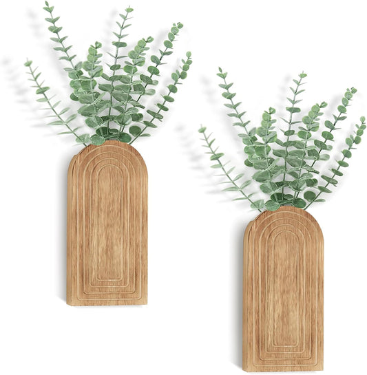 Dahey Wood Wall Planter Vase with Fake Eucalyptus Plants Boho Wall Decor