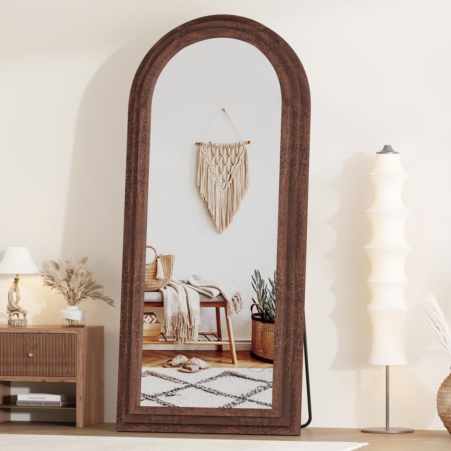 ZHUNFA Arched Full Length Mirror with Solid Wood Frame