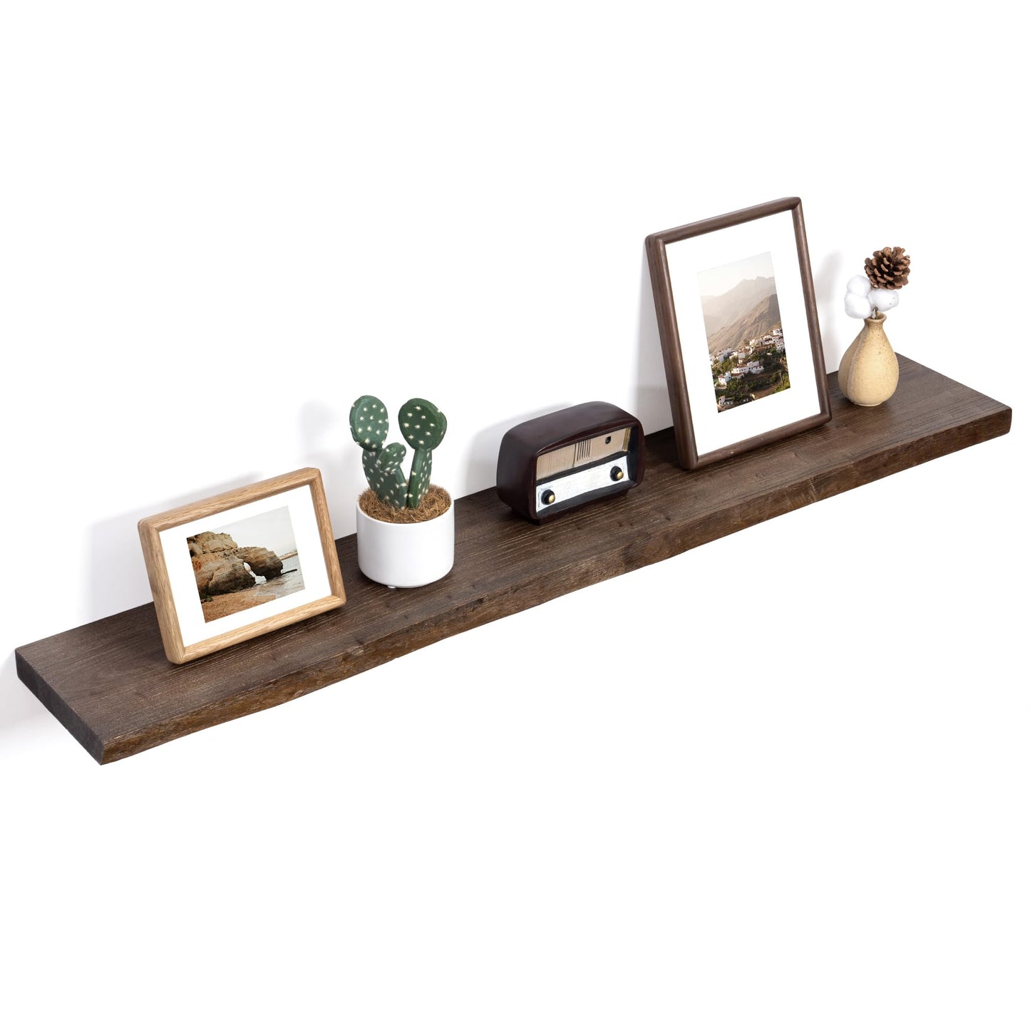 Floating Shelves for Wall Decor, Rustic Solid Elm Wood Live Edge Floating Shelves Wall Mounted, Wall Shelves with Invisible Bracket for Living Room Bathroom Bedroom Kitchen, 24 Inch Set of 2, Natural