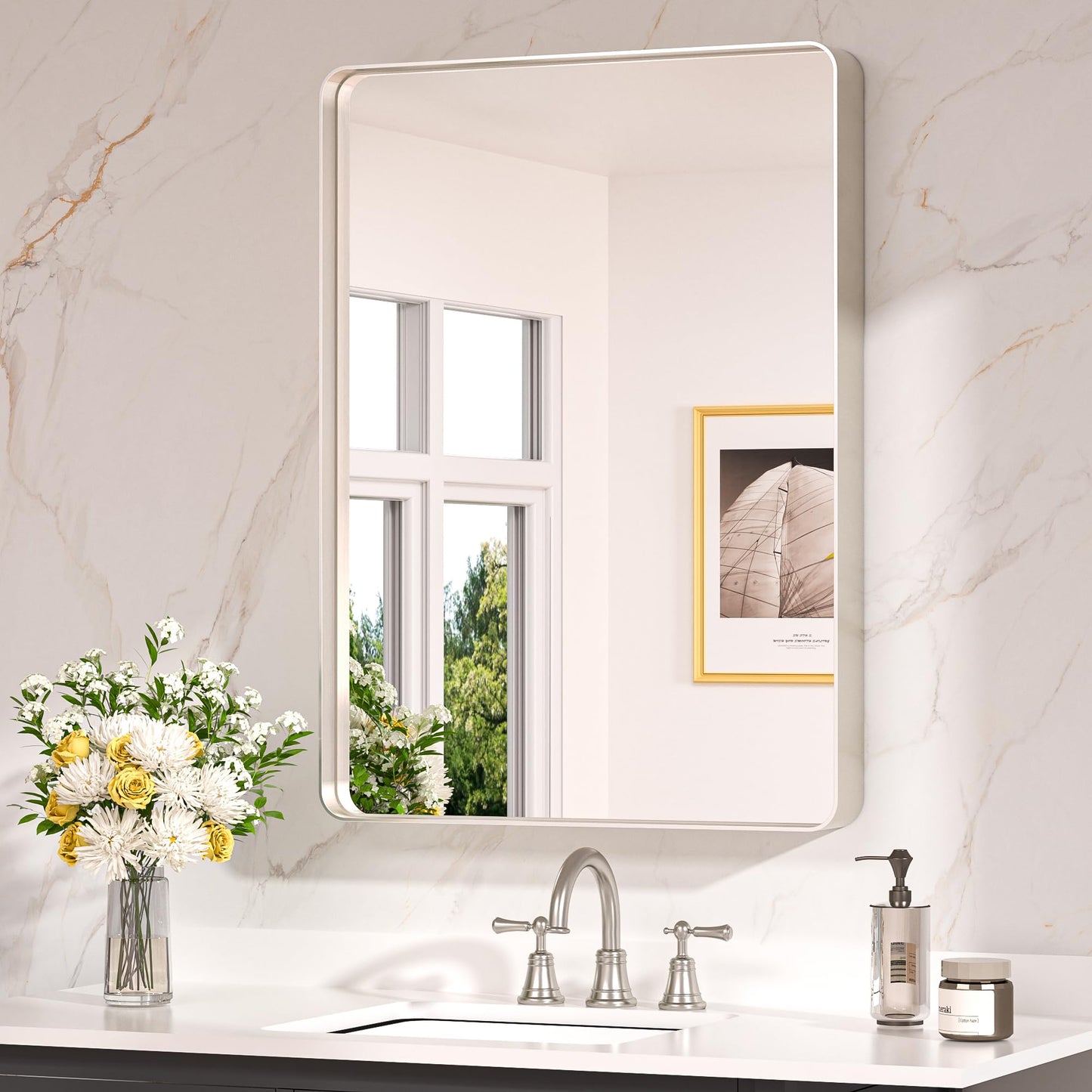 Keonjinn 20 x 30 Inch Brushed Nickel Bathroom Mirrors for Over Sink