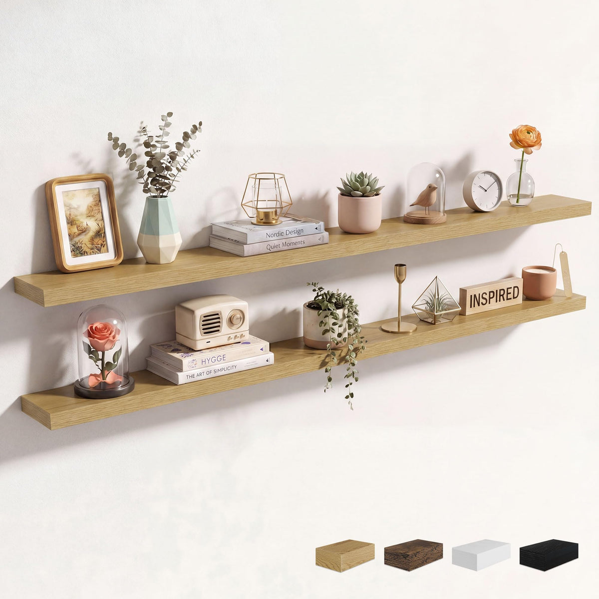Axeman 72Inch Floating Shelves for Wall 2 Pack Shelves for Kitchen Bathroom Bedroom, Wooden Shelves with Invisible Brackets, Wall Mounted Rustic Wood Floating Shelf for Decor Books Storage, Brown