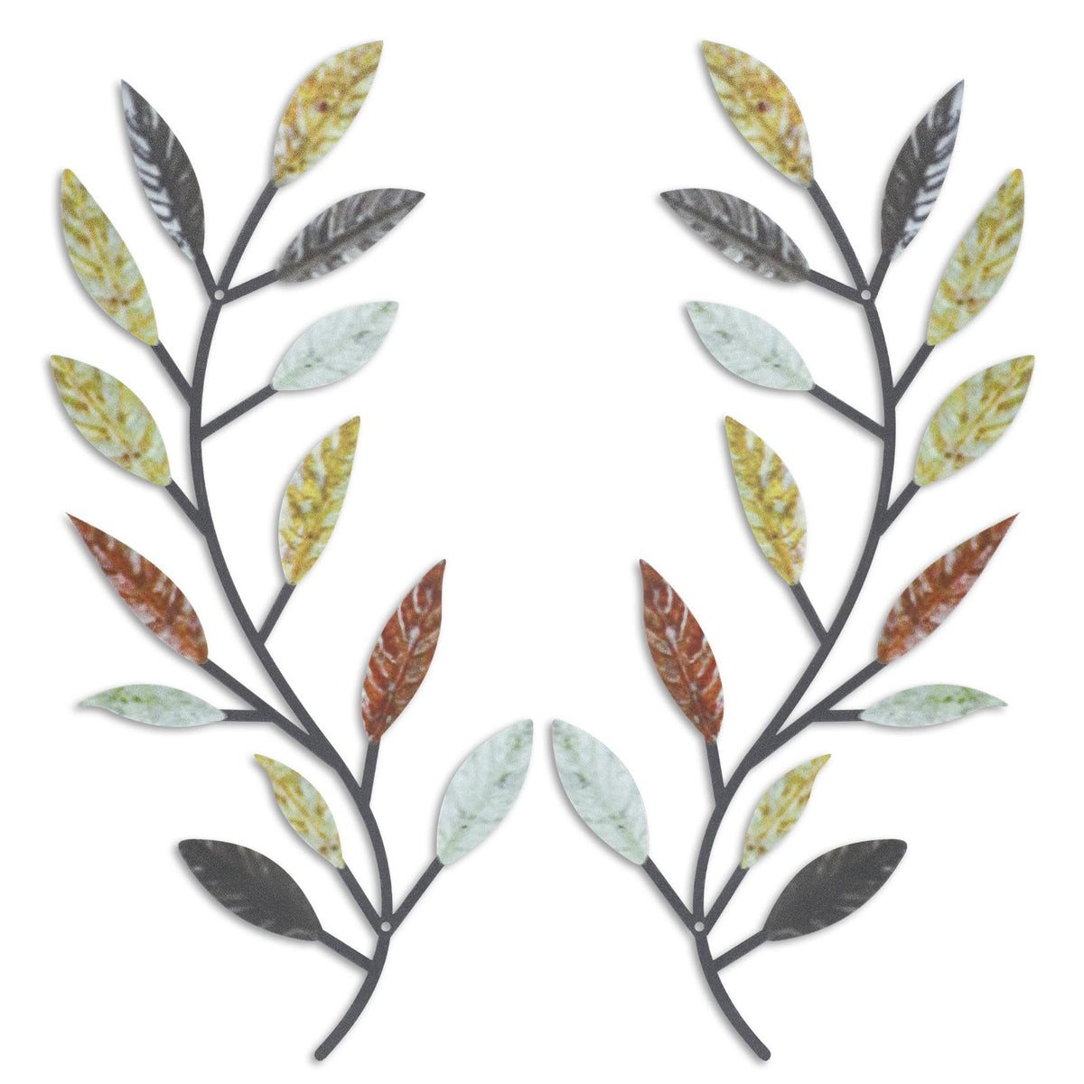 Zhengmy 2 Pcs Metal Leaf Wall Art Vine Branch Decor,Lively Colors