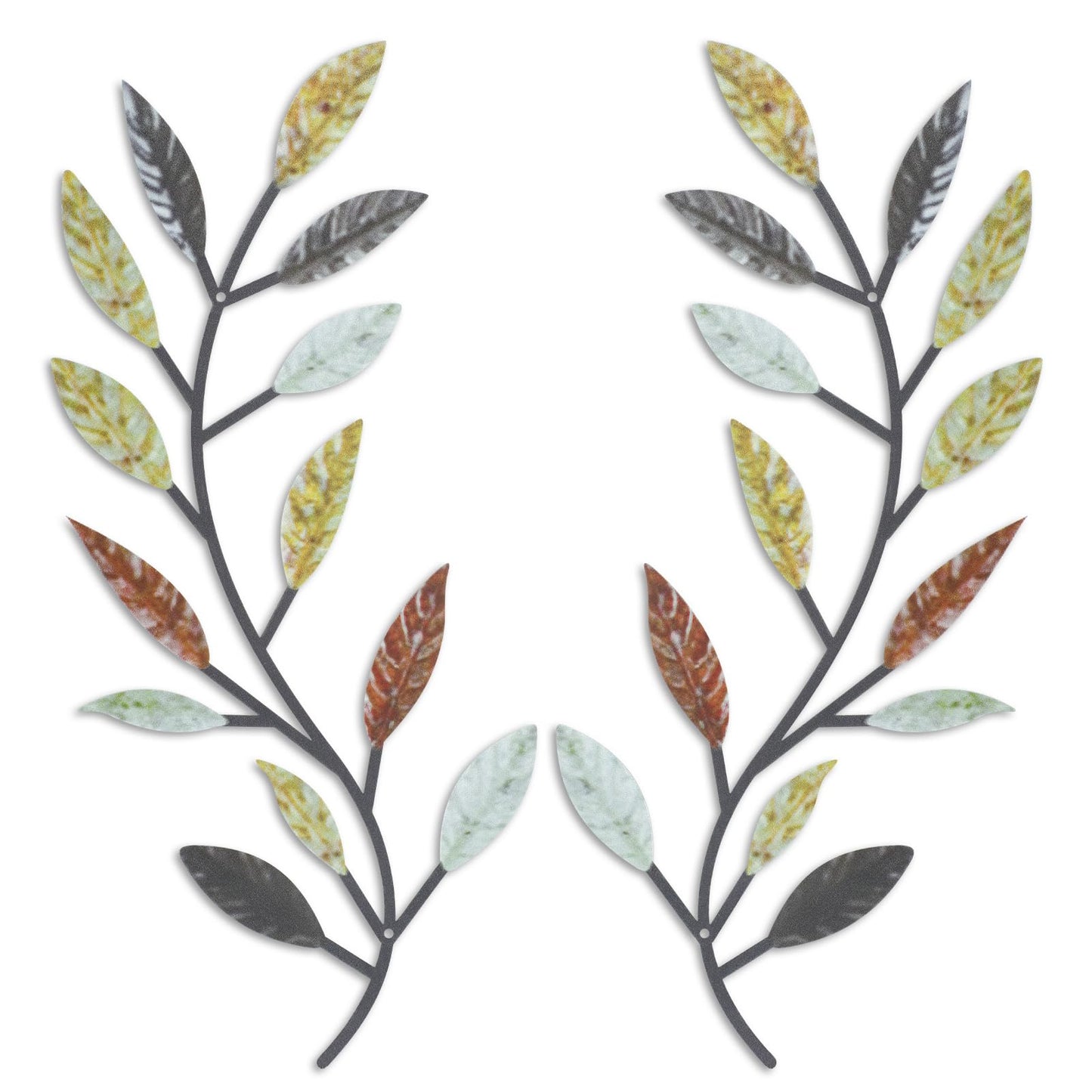 Zhengmy 2 Pcs Metal Leaf Wall Art Vine Branch Decor,Bright Colors