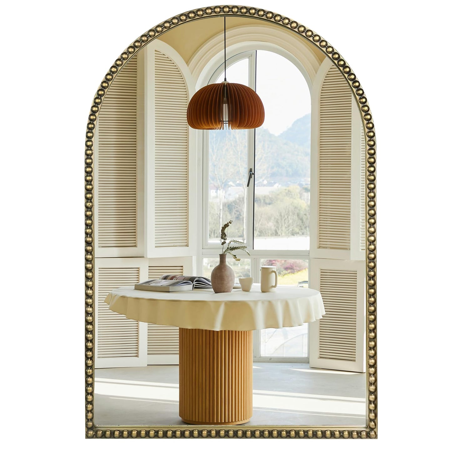Antique Gold Arched Wall Mirror, 36" x 28" Beaded Mirror