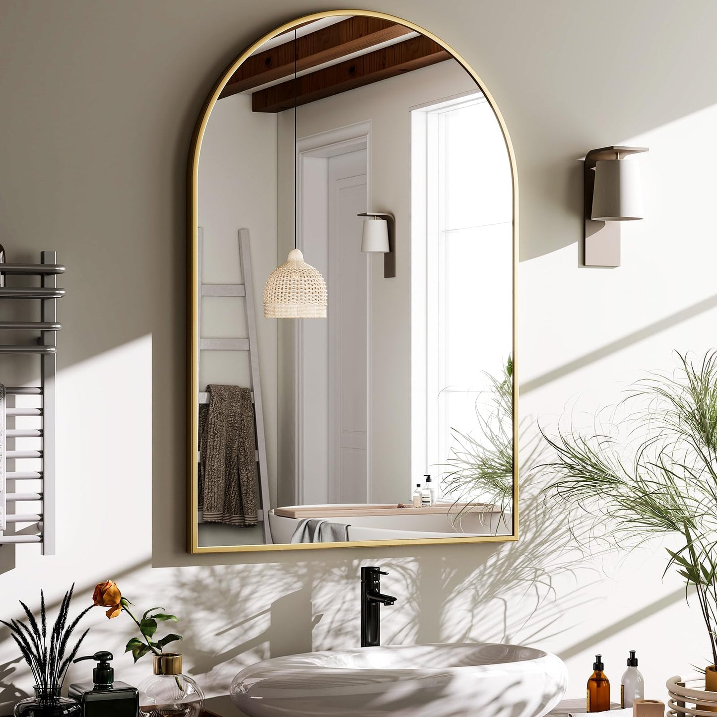 HARRITPURE Arched Wall Mirror 24"x36" Black Metal Frame Vanity Mirrors