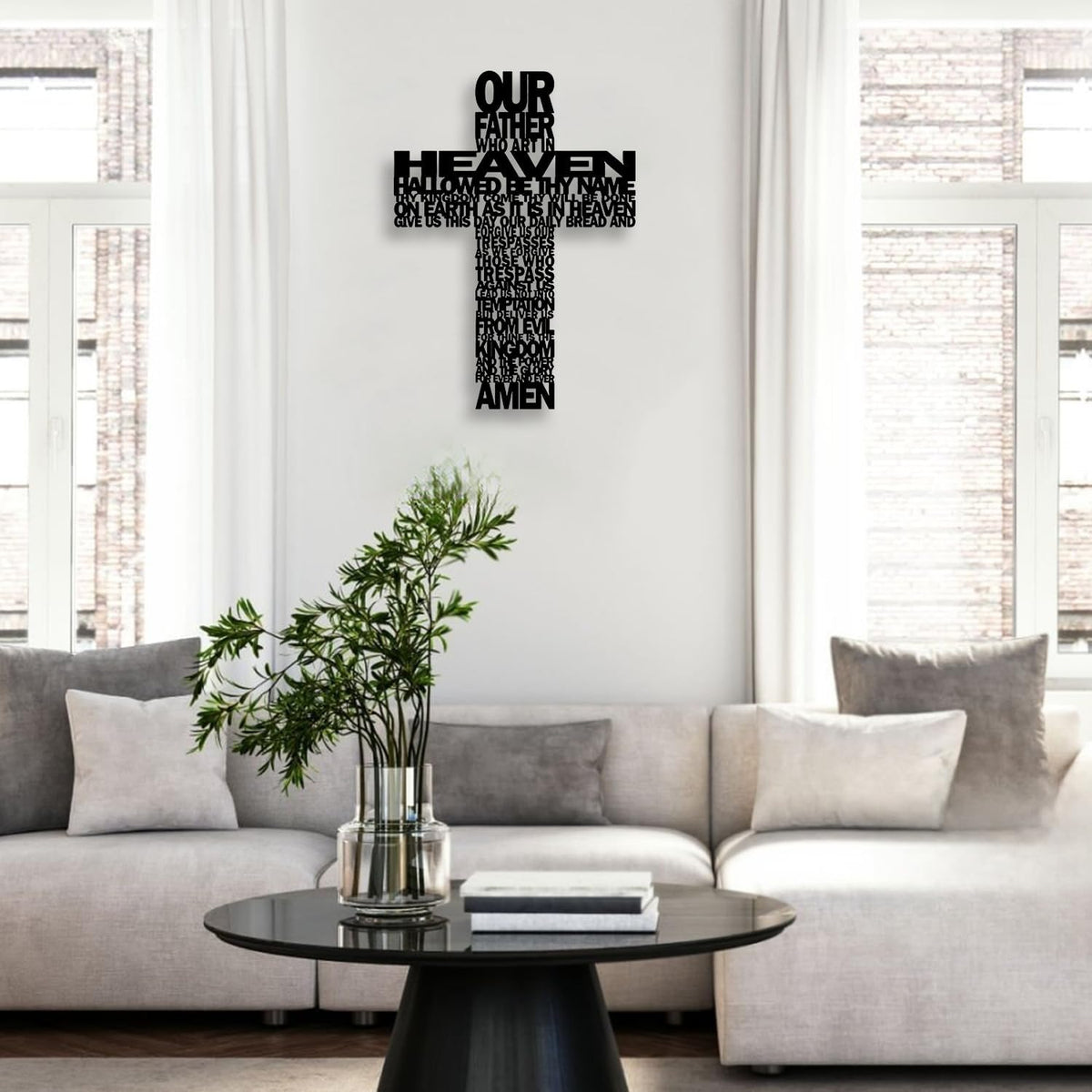 LIYOUYA Metal Cross Wall Decor - Rustic Farmhouse Decor Black Prayer Text Cross Wall Art Home Decor for Living Room, Bathroom, Bedroom, Dining Room, Office, Church (Black)
