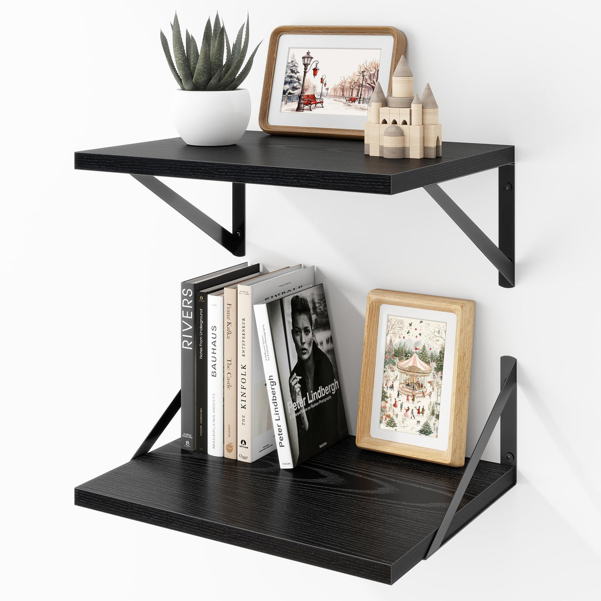Acovy Deep Floating Shelves Wall Mounted, 36"x12" Brown Wood Shelves with Brackets Set of 2 for Bedroom, Living Room, Bathroom, Kitchen, Office - Storage & Display Shelf for Decor, Books, Plants