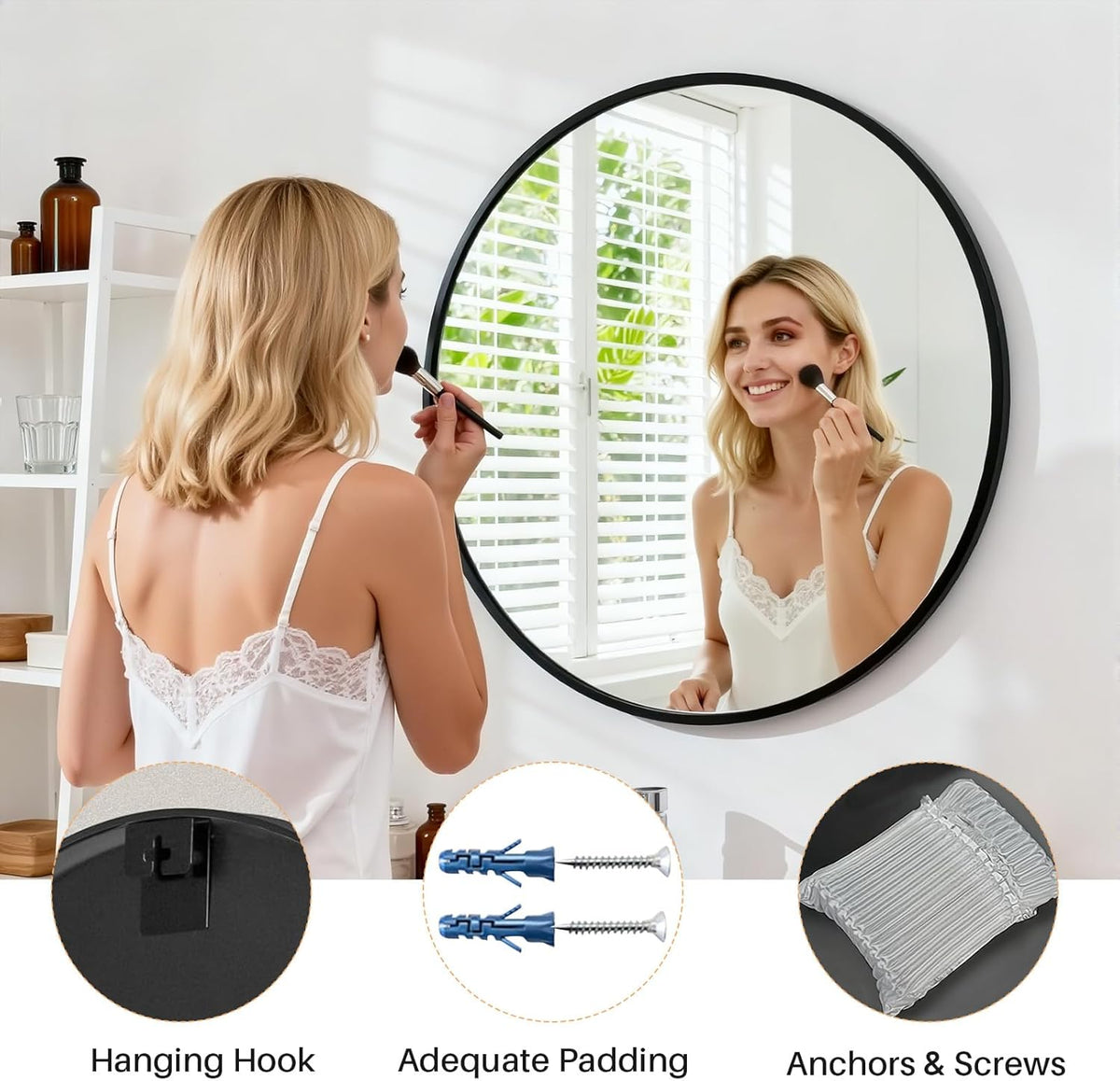 Bathroom Mirror for Wall, 24 Inch Round Mirrors