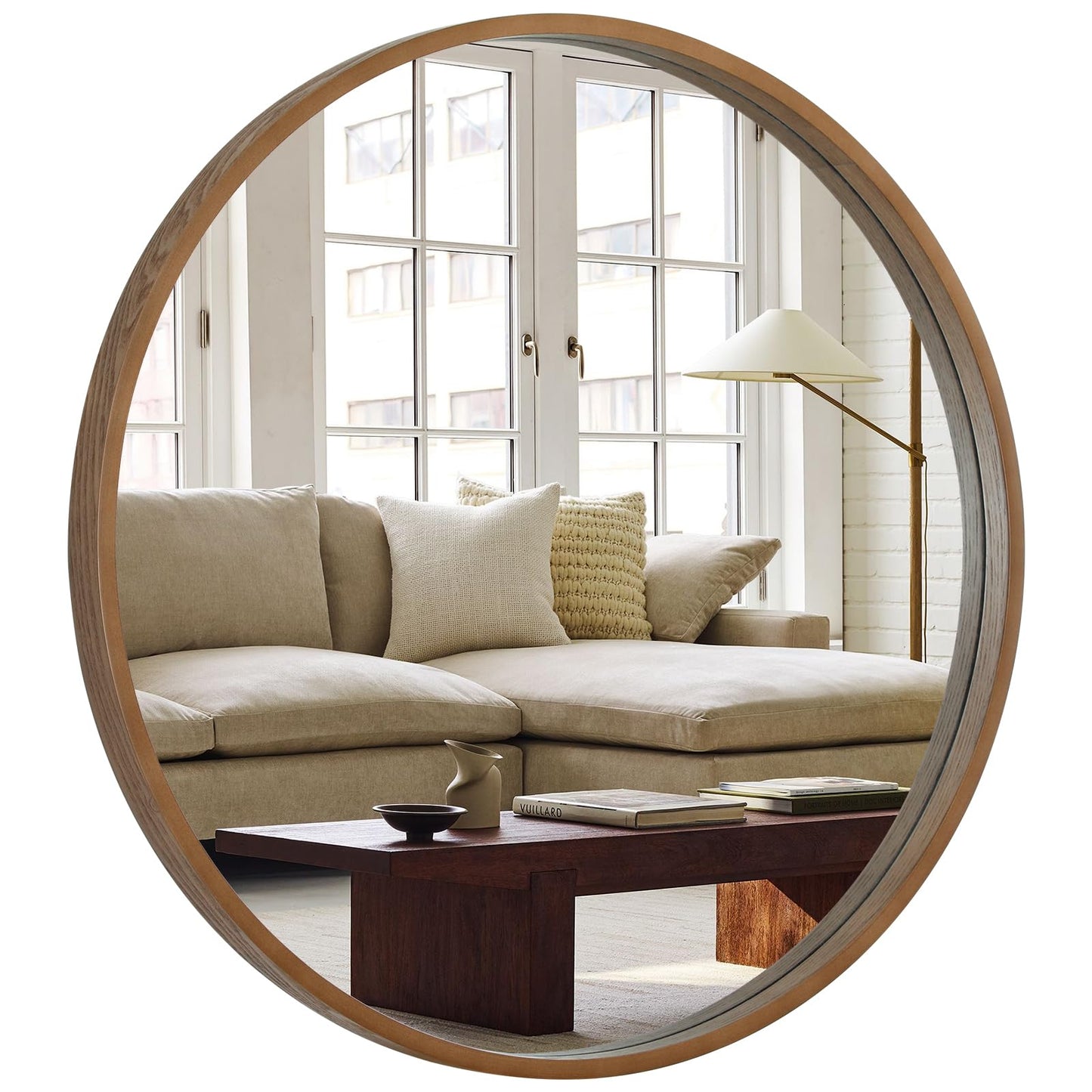 WallBeyond Round Wood Mirror 24 inch Circle Wall Mirror for Bathroom Round Wall Mirror for Wall Decor, Vanity, Entryway Living Room (Natural)