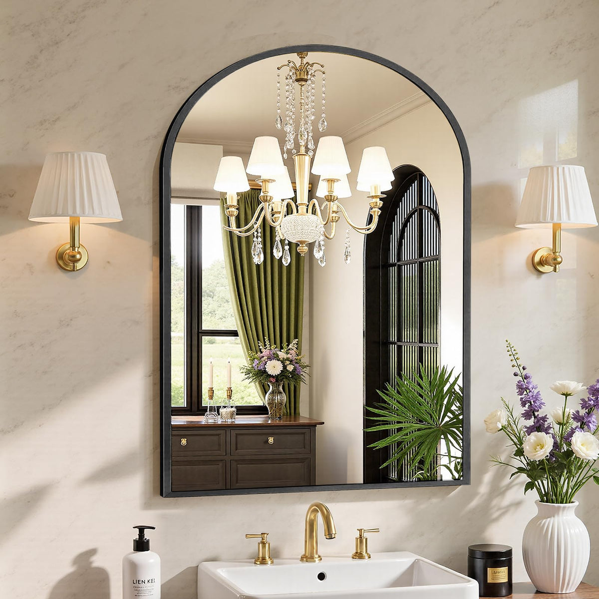 Sweetcrispy 20"x30" Arched Gold Bathroom Mirrors for Wall