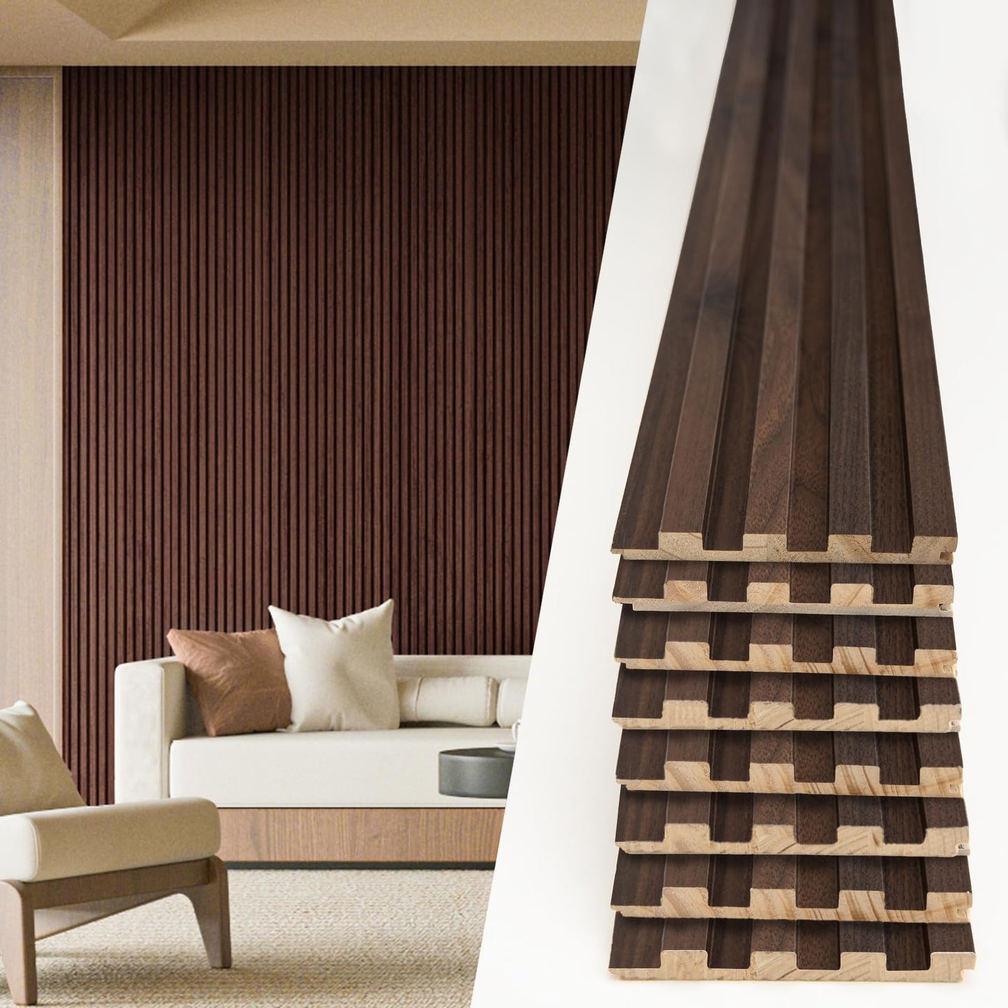 Art3d 108 x 5.7 Inch Slat Solid Wood Wall Paneling for Interior Decor, Oak